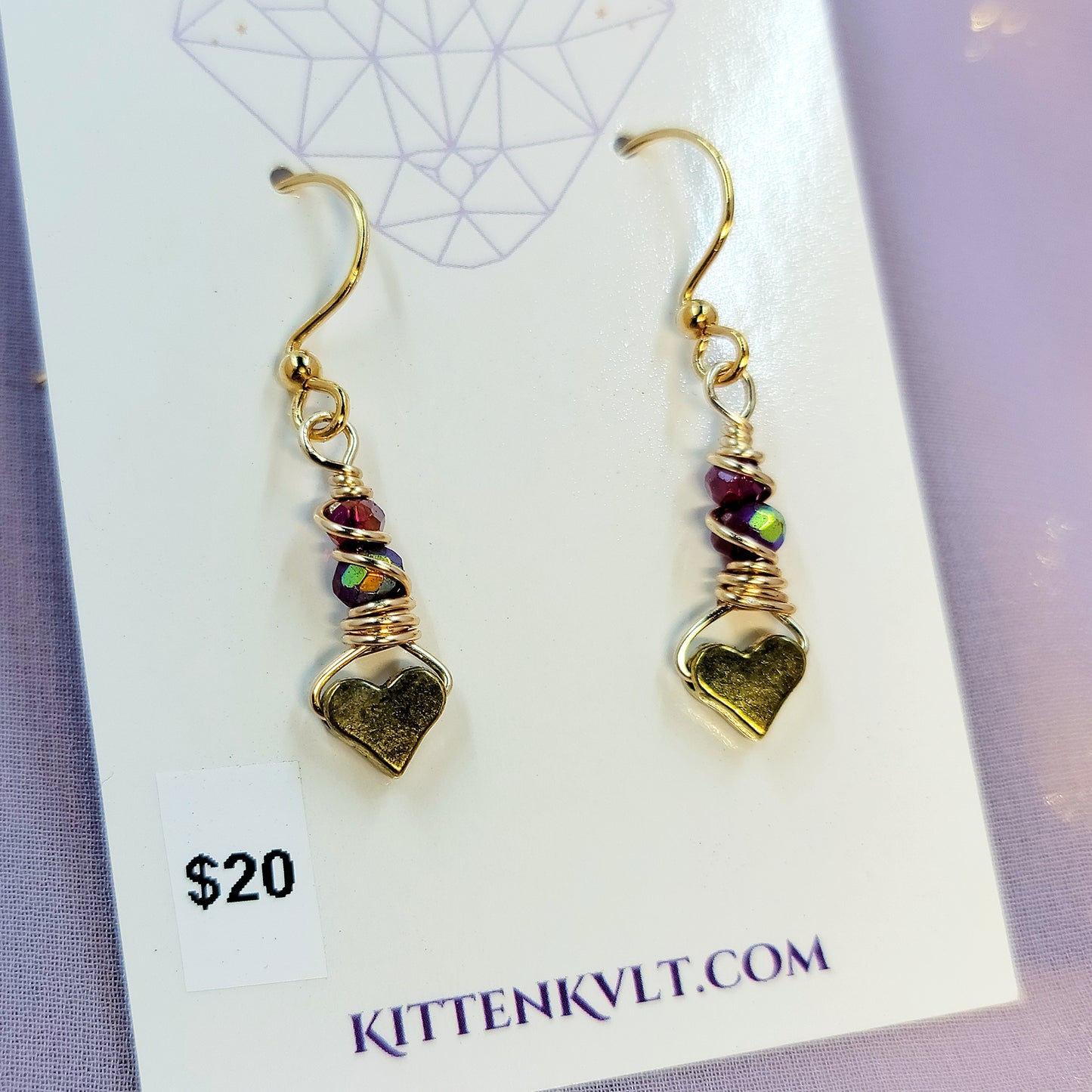 Dainty Quartz & Glass Heart Earrings