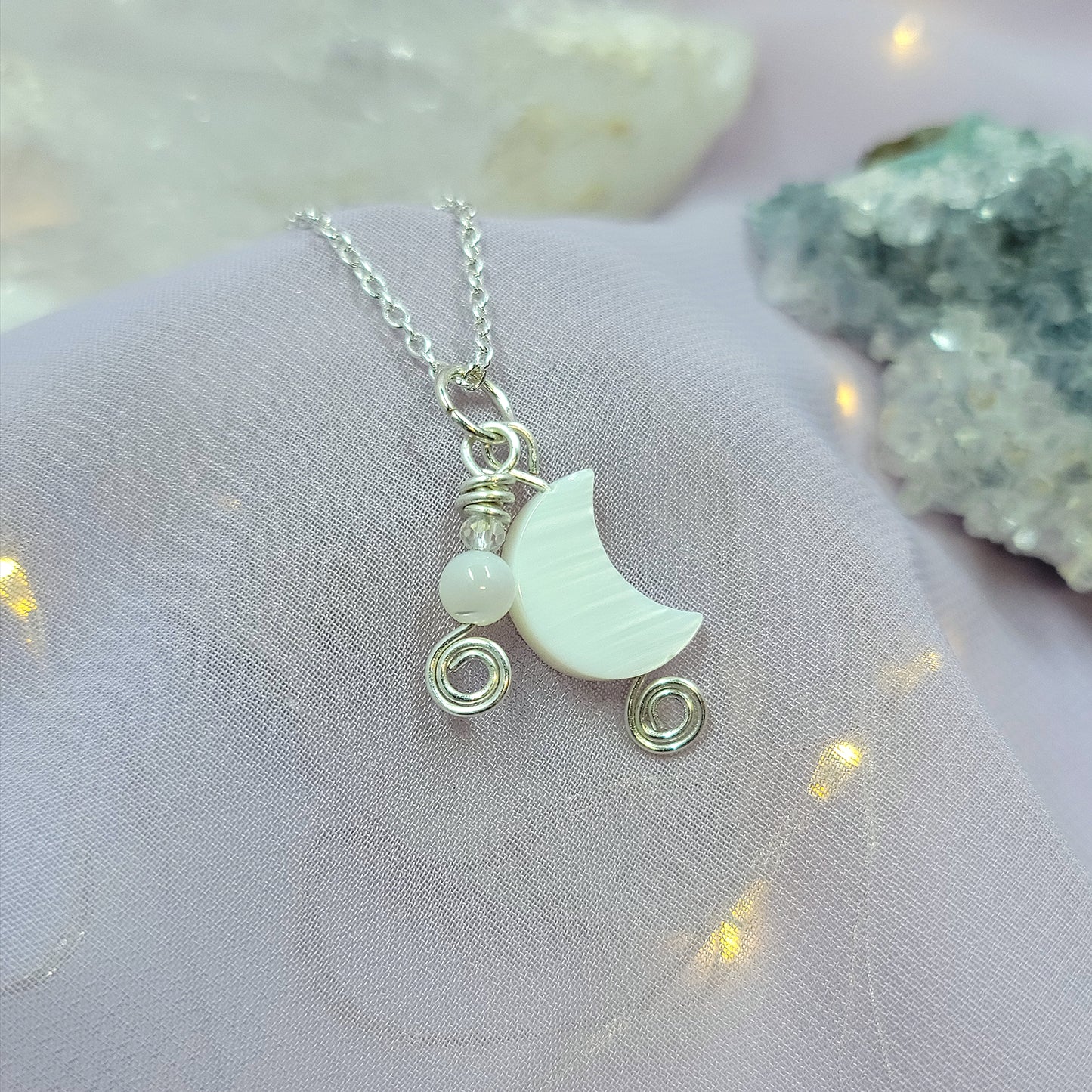 Ethereal Mother of Pearl Shell Moon Necklace