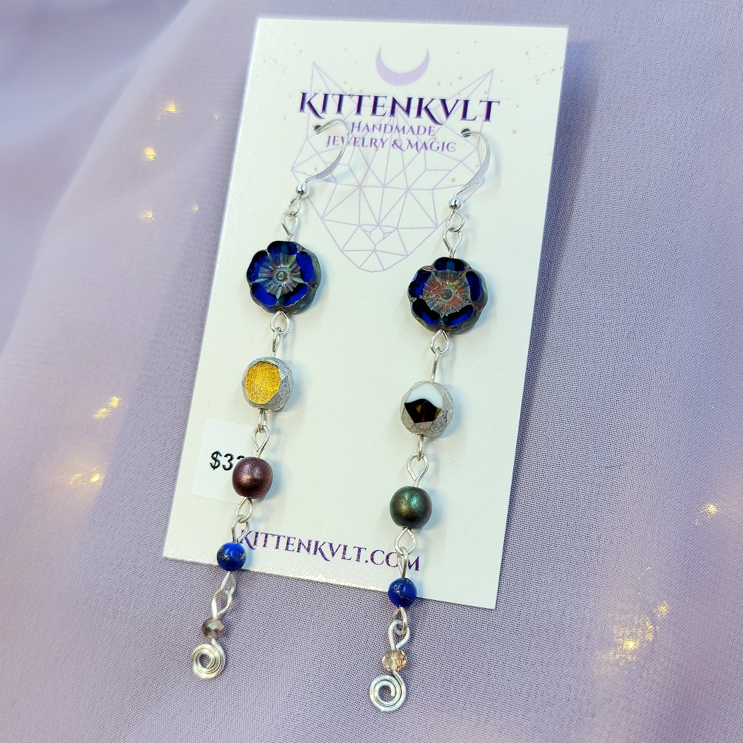 Lapis Lazuli & Czech Glass Flower Earrings