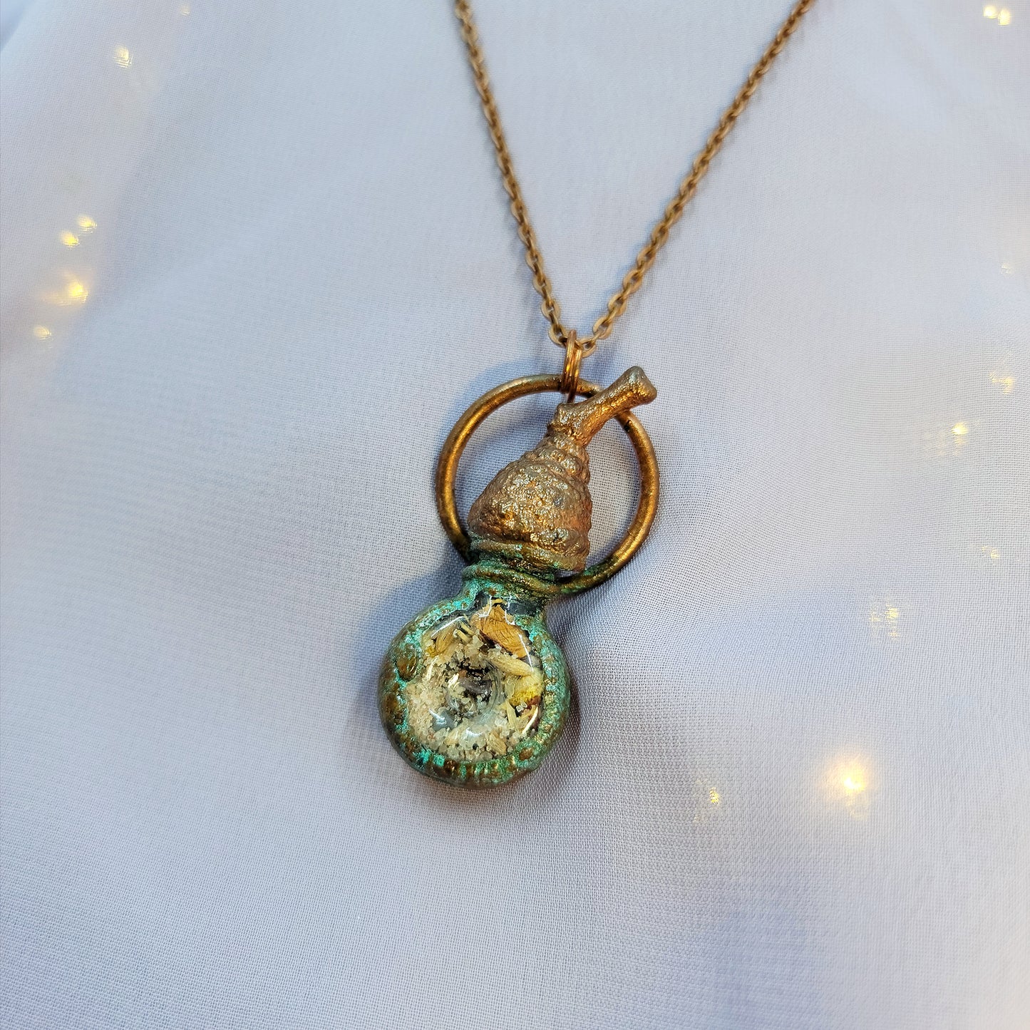 Anxiety Banishing Spell Jar & Acorn Patina Electroformed Copper Necklace