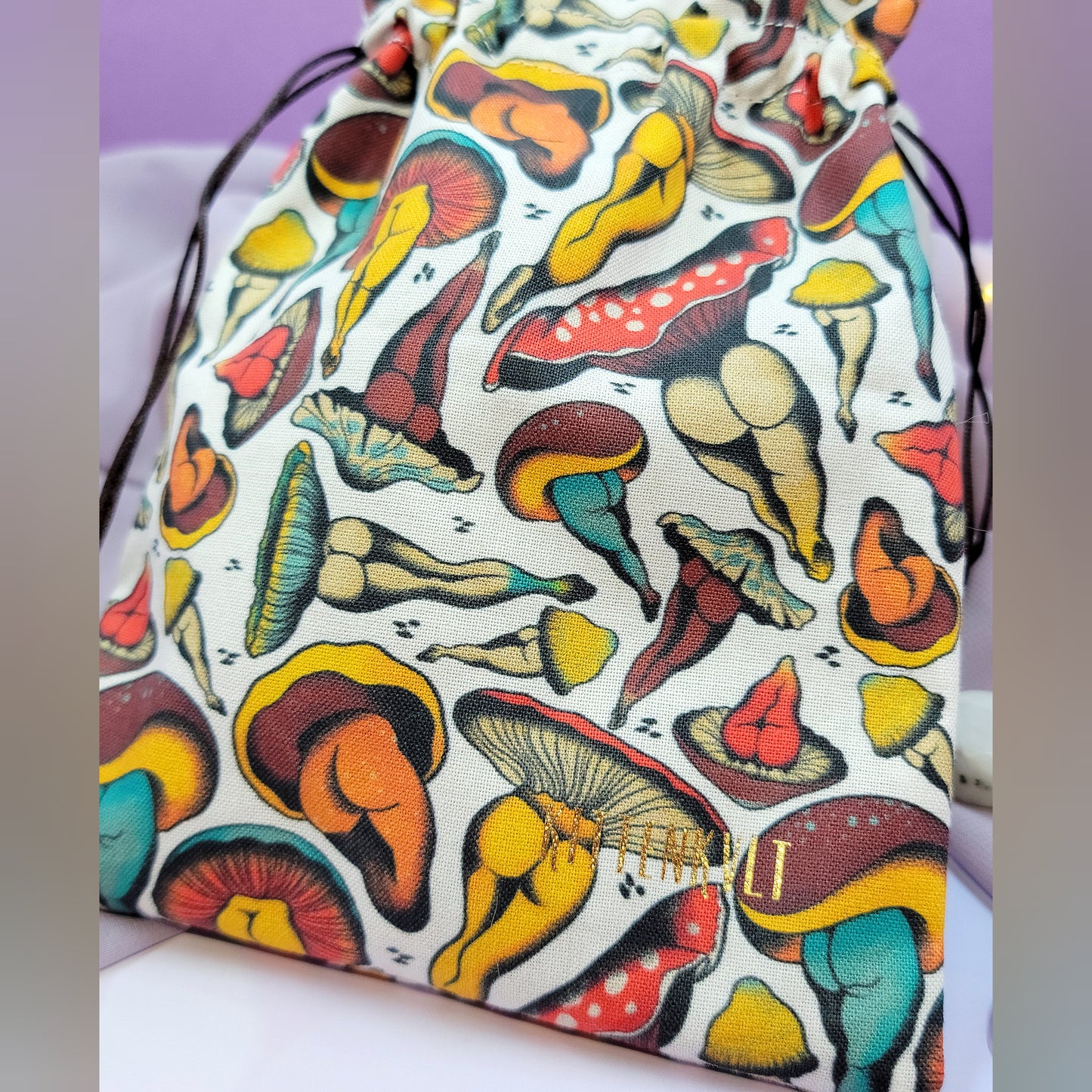 Funky Mushroom Lady Butts Crystal Trinket Pouch