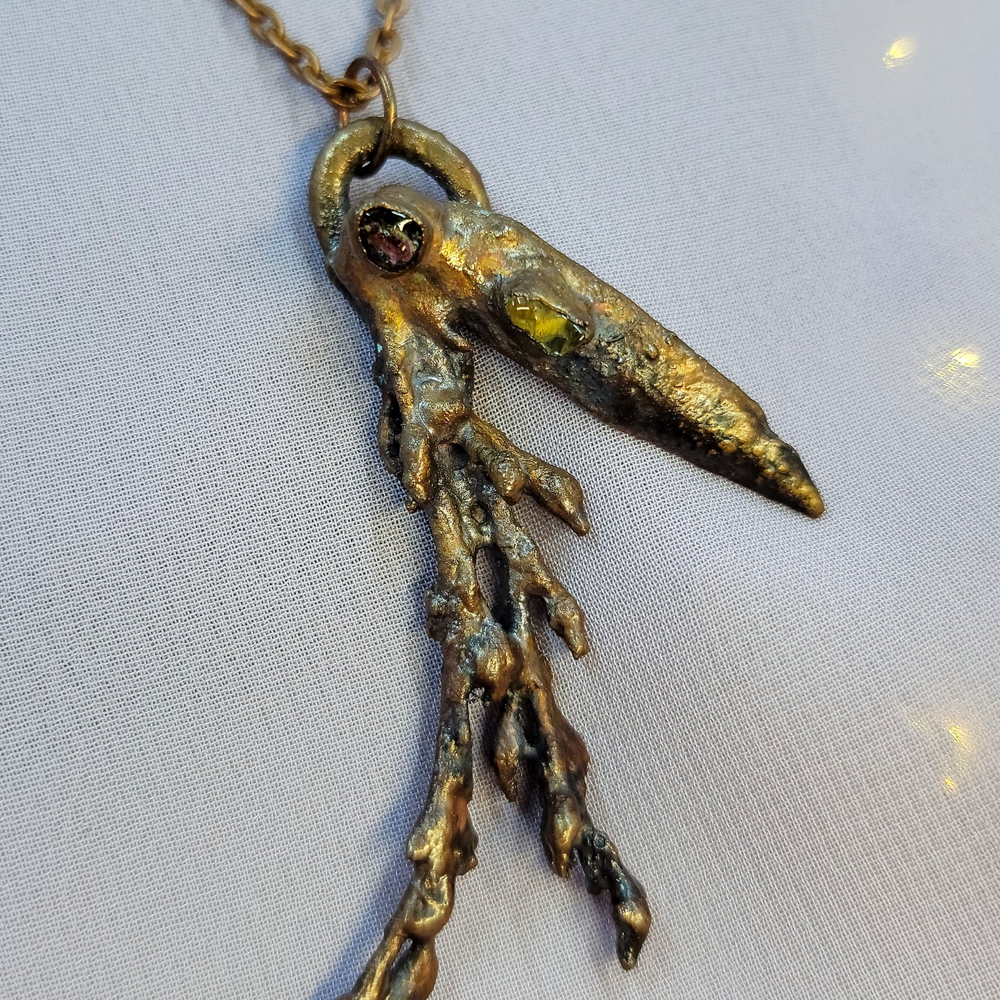 Garnet & Citrine Raven Electroformed Copper Pendant