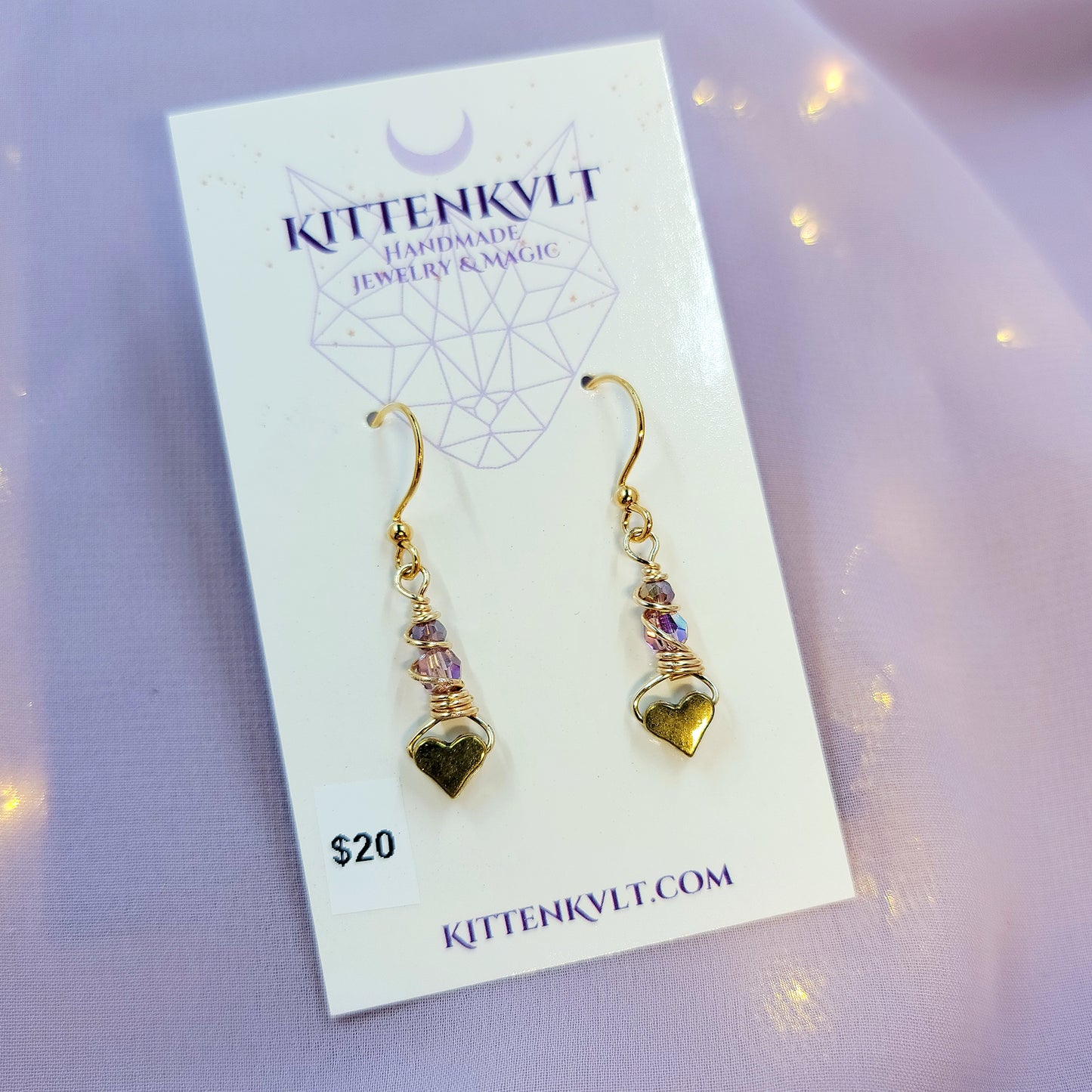 Dainty Lavender Aura Heart Earrings