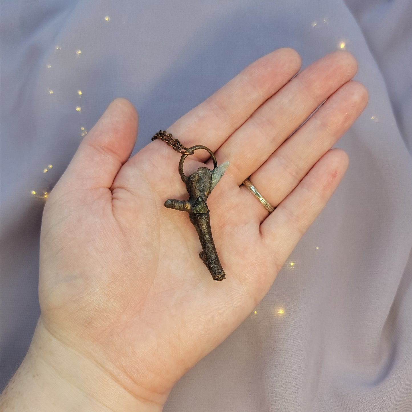 Real Twig & Labradorite Electroformed Copper Necklace