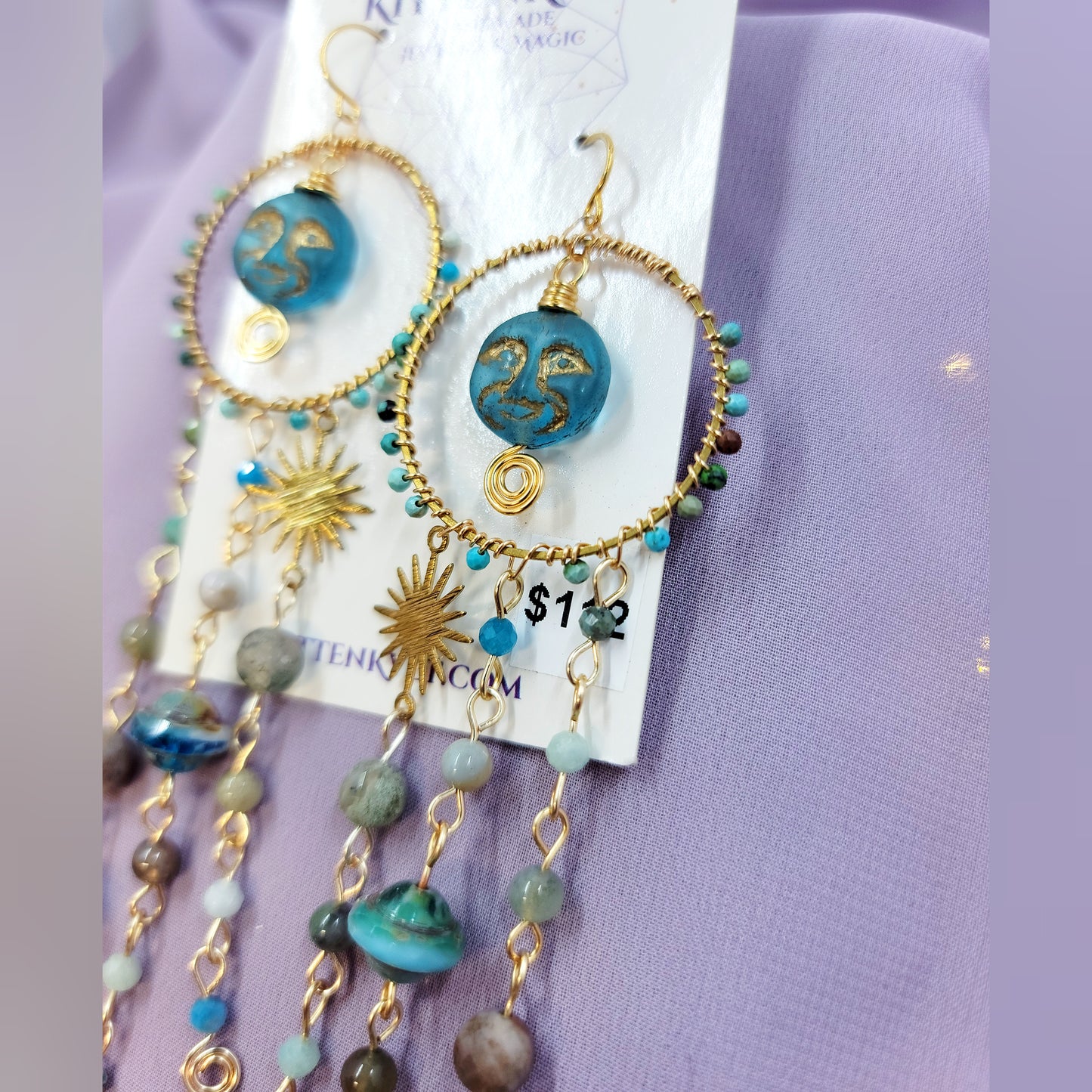 Blue Apatite Sea Goddess Moon Earrings