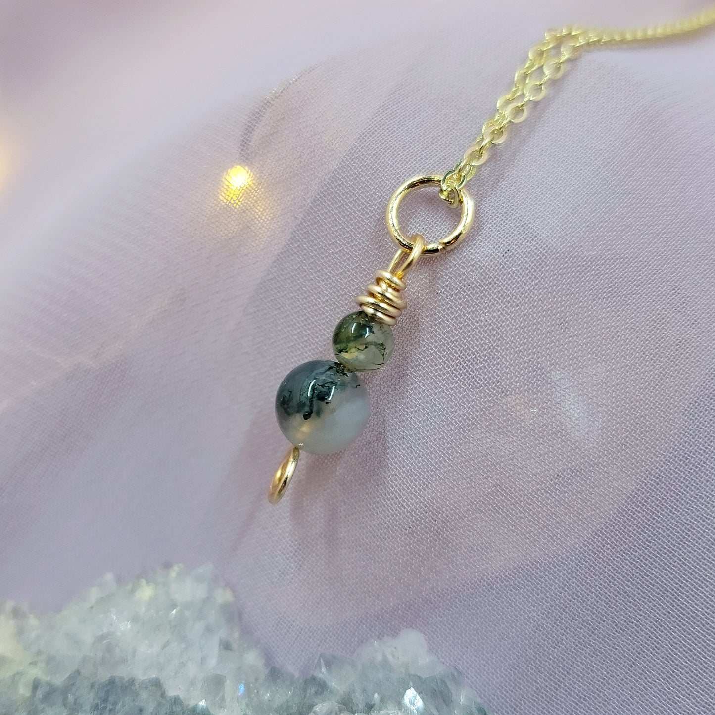 Dainty Moss Agate Fairy Witchy Earthy Crystal Necklace