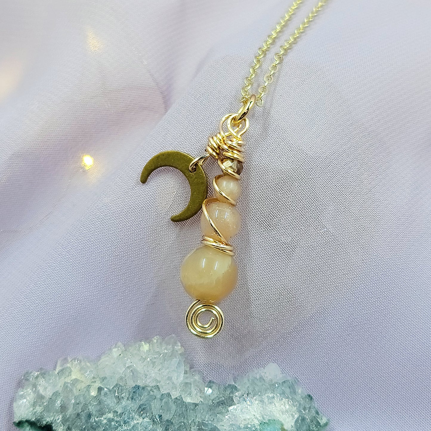 Celestial Sunstone Fairy Witchy Moon Crystal Necklace