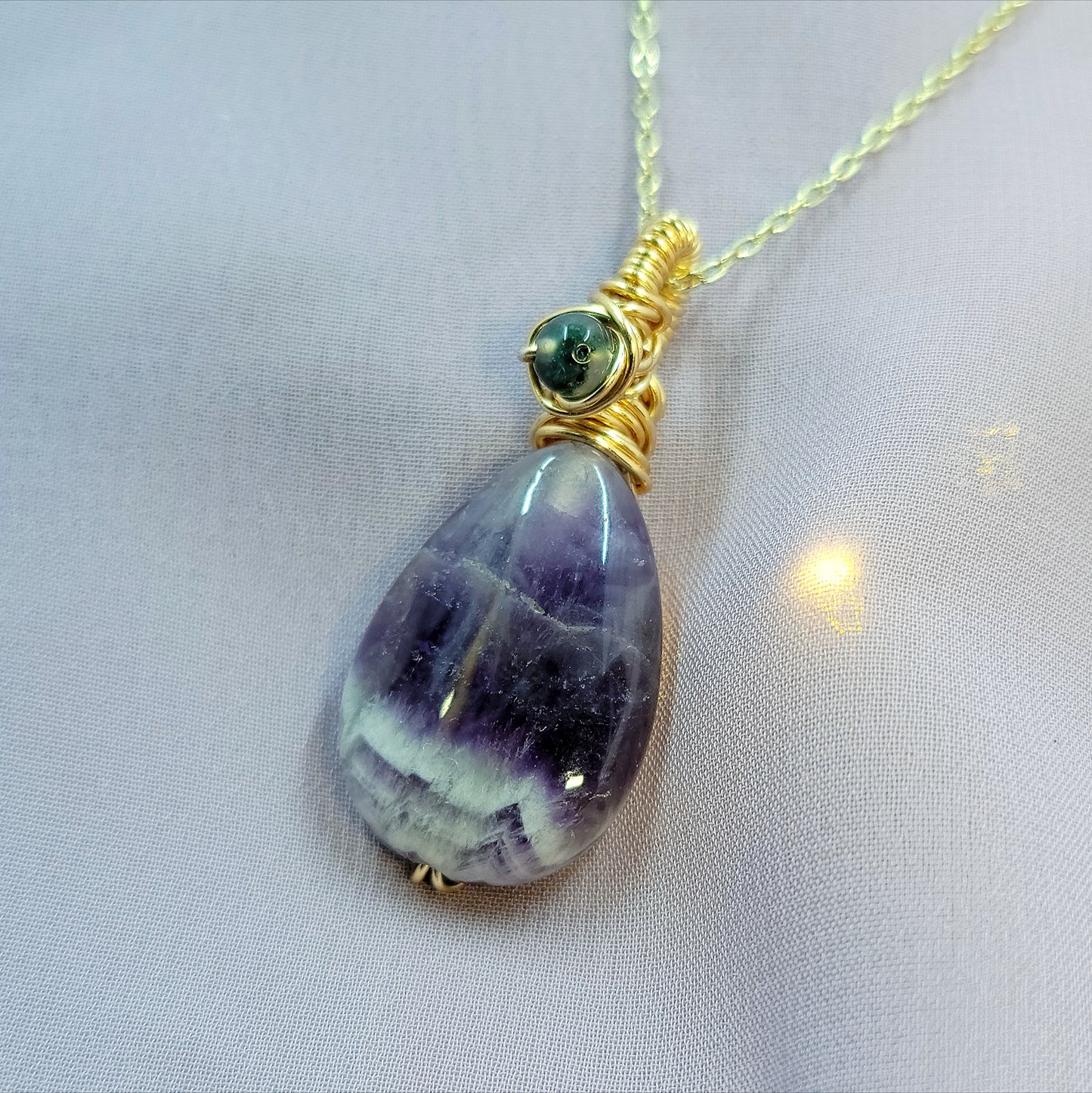 Chevron Amethyst & Moss Agate Fairy Witchy Earthy Crystal Necklace