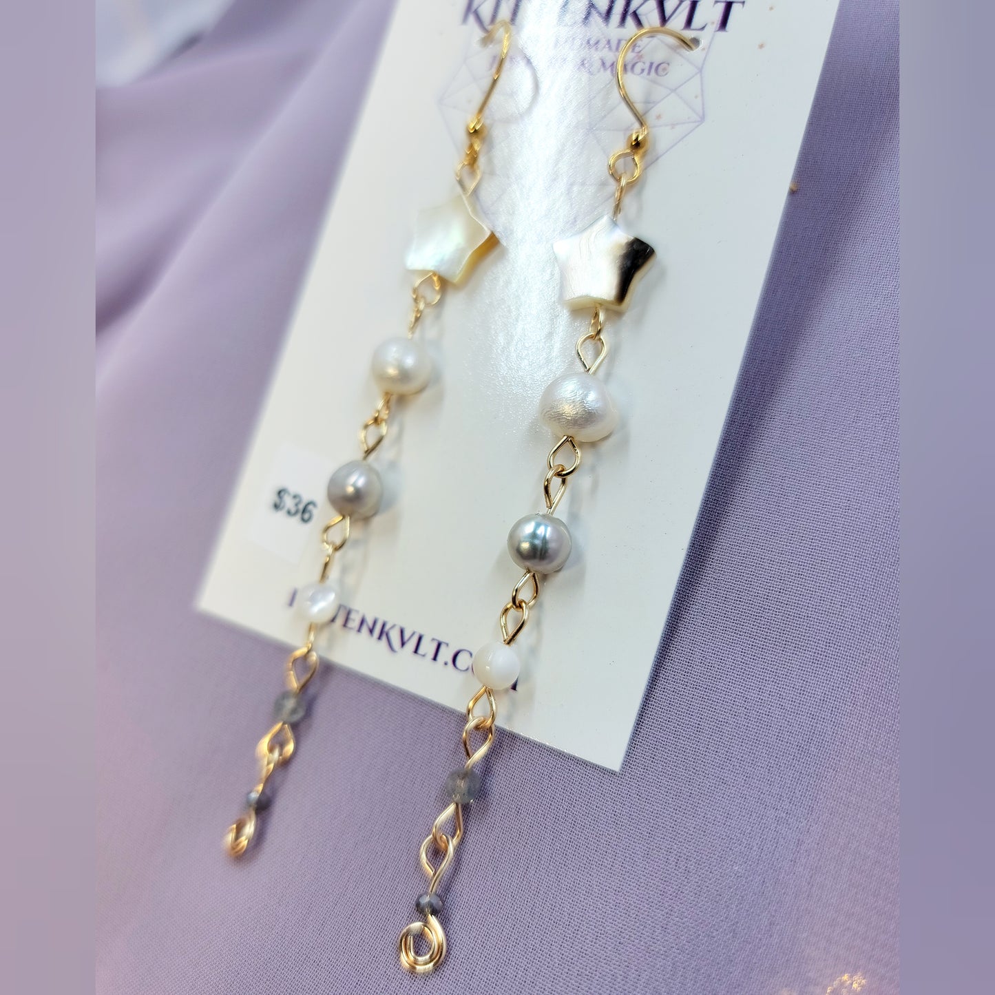 Ethereal Pearl, Labradorite & Mother of Pearl Shell Star Iridescent Earrings