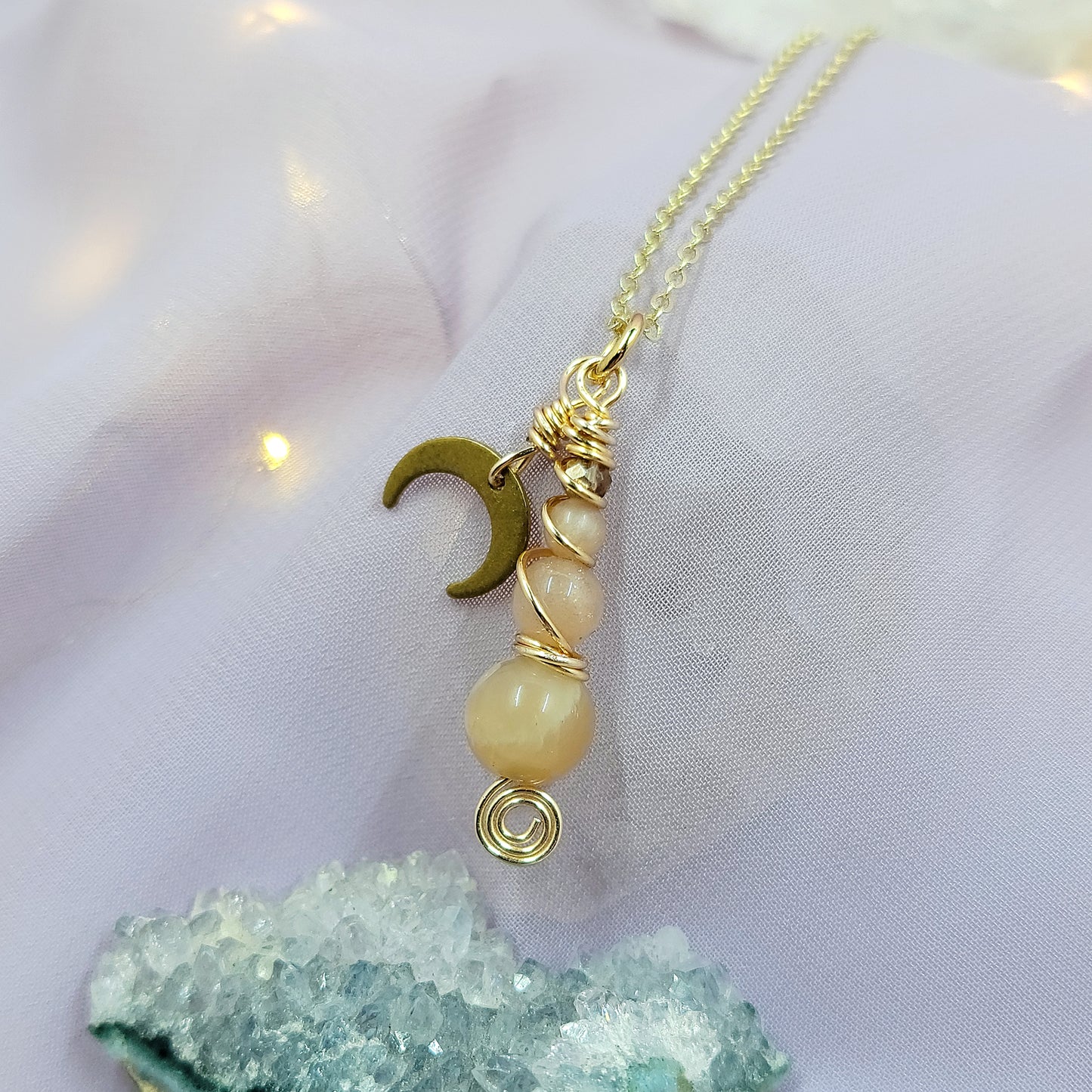 Celestial Sunstone Fairy Witchy Moon Crystal Necklace