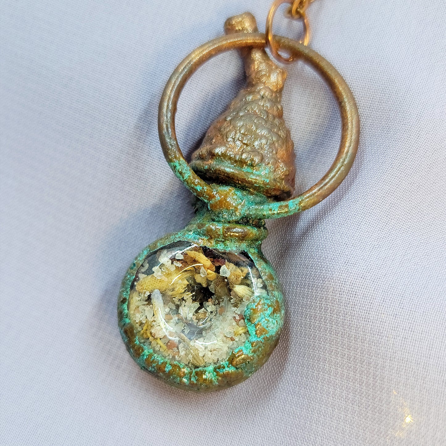 Anxiety Banishing Spell Jar & Acorn Patina Electroformed Copper Necklace