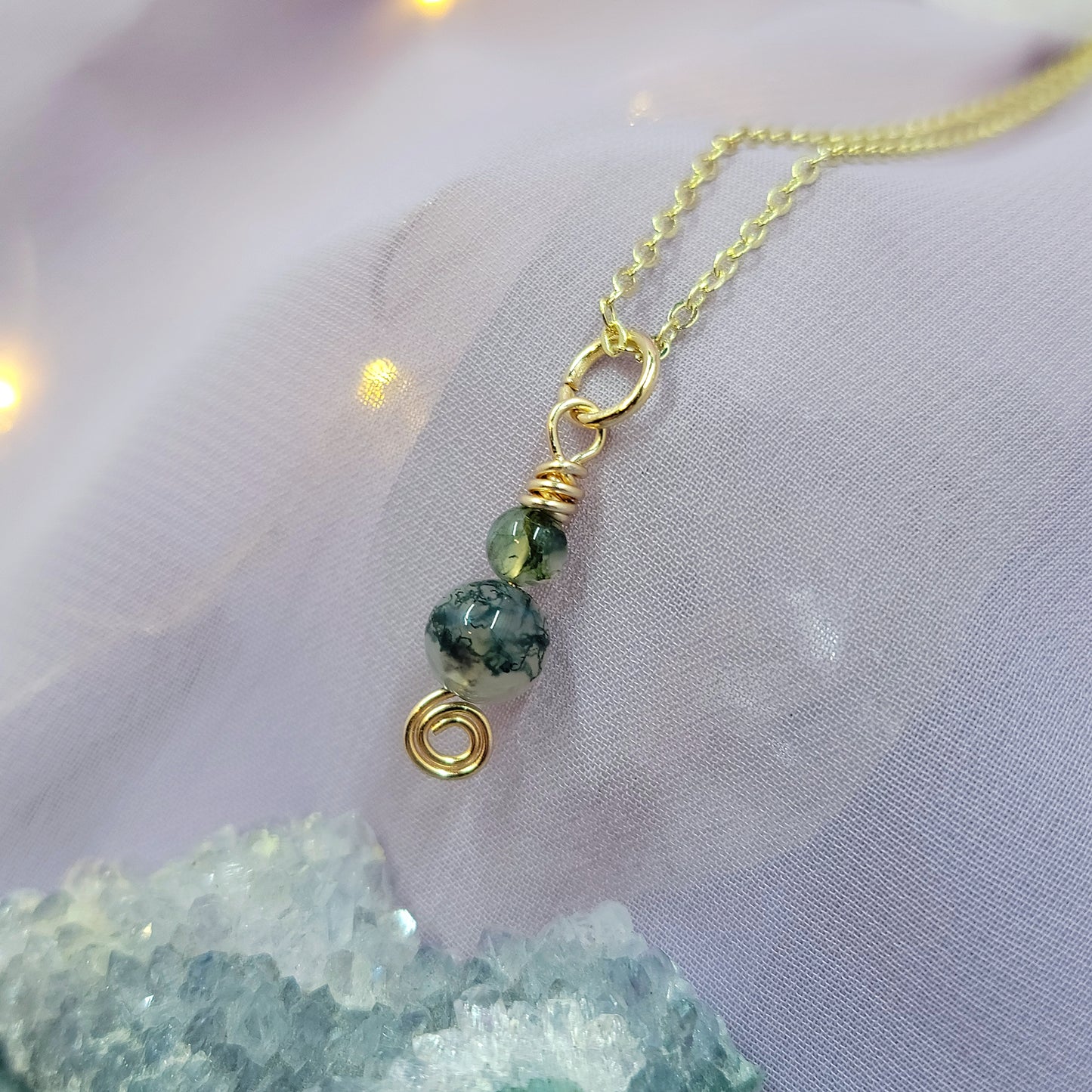 Dainty Moss Agate Fairy Witchy Earthy Crystal Necklace