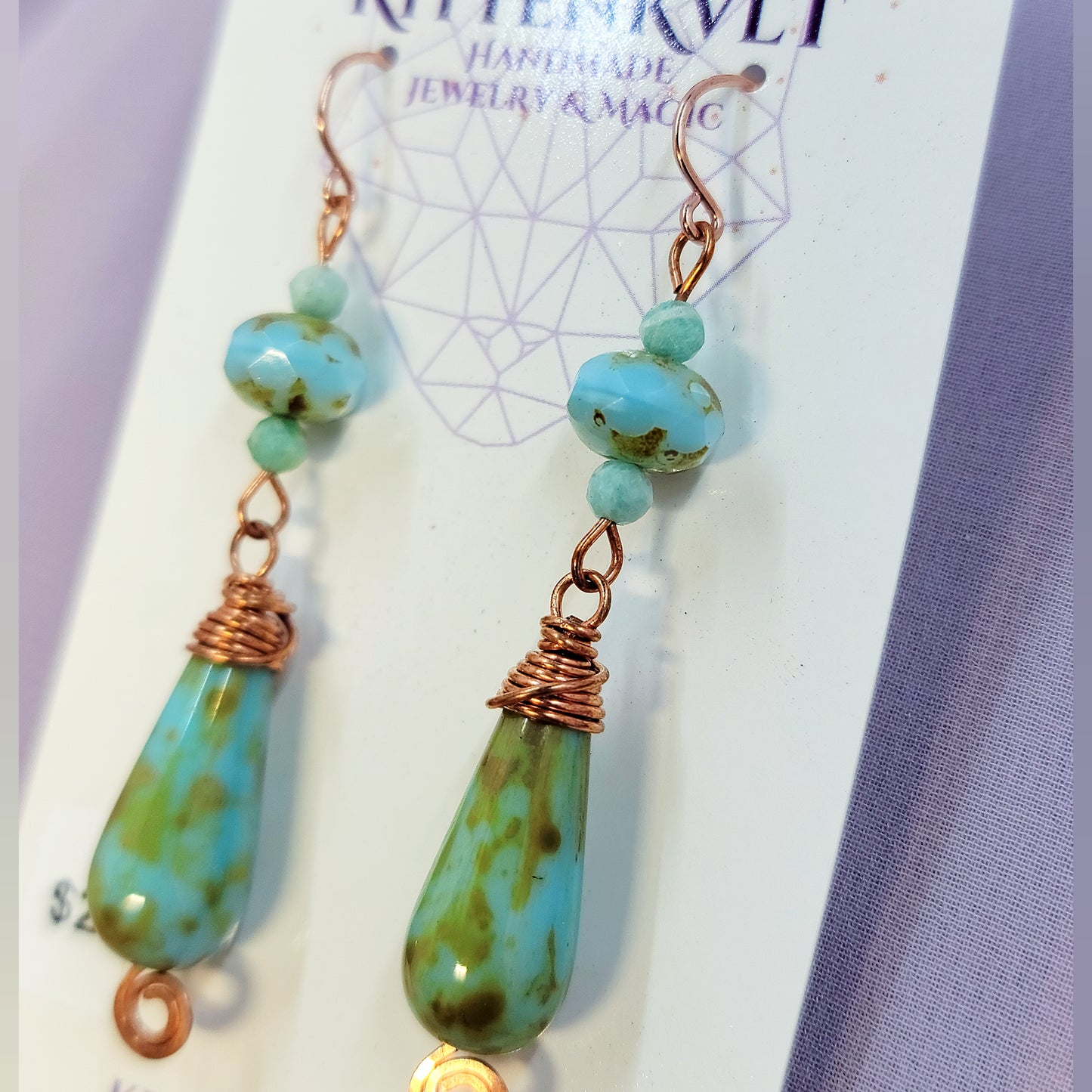 Witchy Fairy Amazonite & Czech Glass Copper Earrings