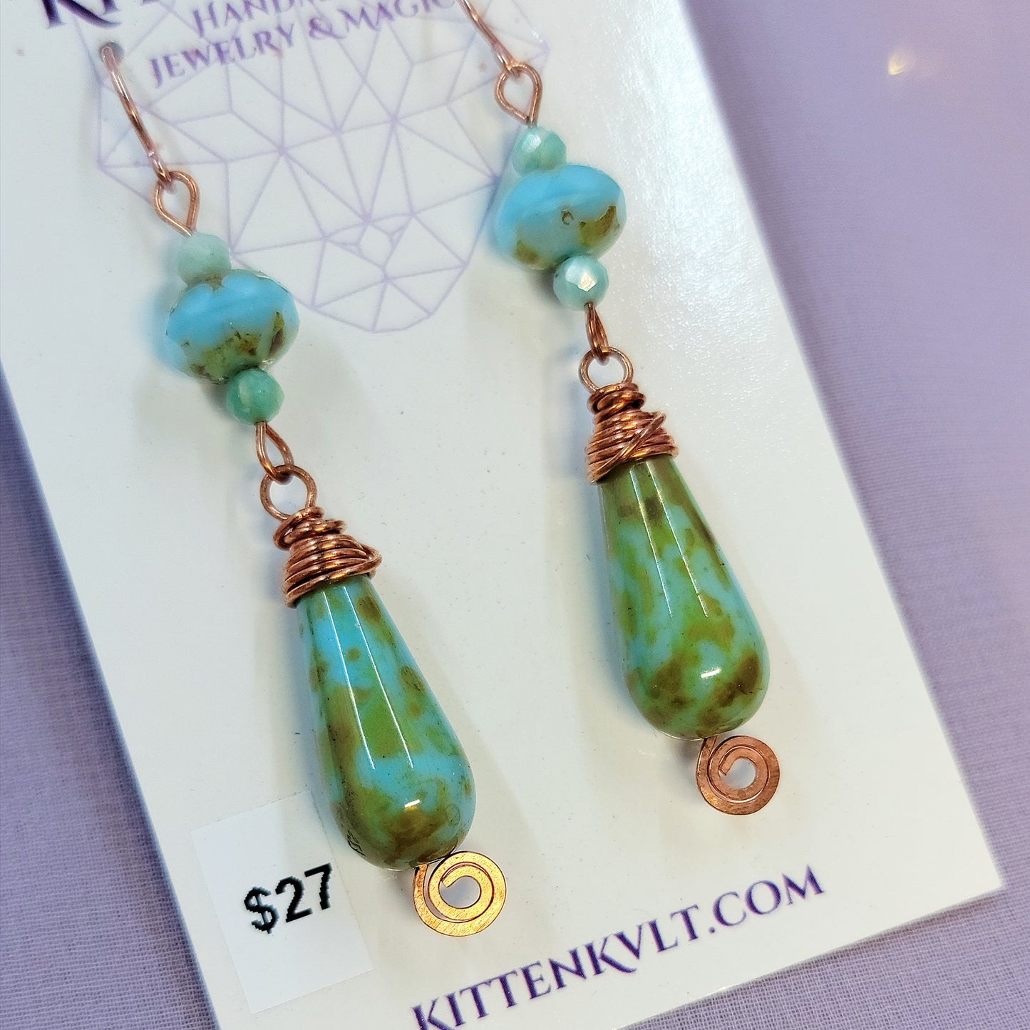 Witchy Fairy Amazonite & Czech Glass Copper Earrings