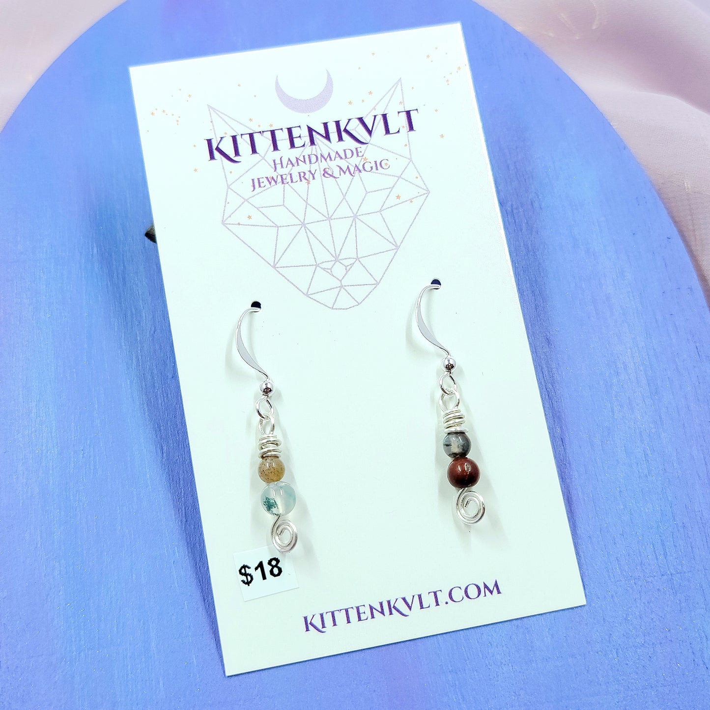 Dainty Earthy Fairy Ocean Jasper & Moss Agate Earrings