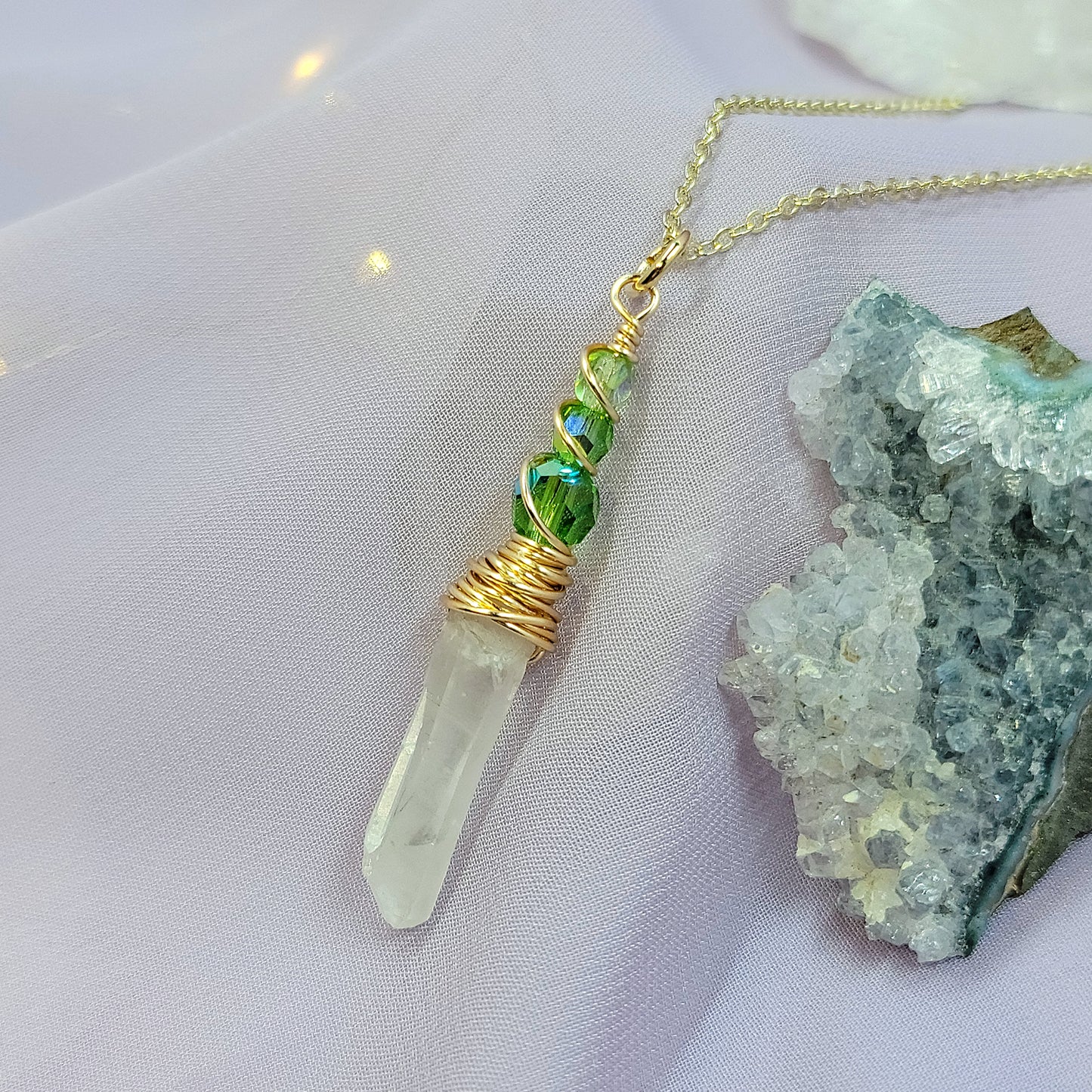 Mystical Fairy Green Witch Quartz Crystal Necklace