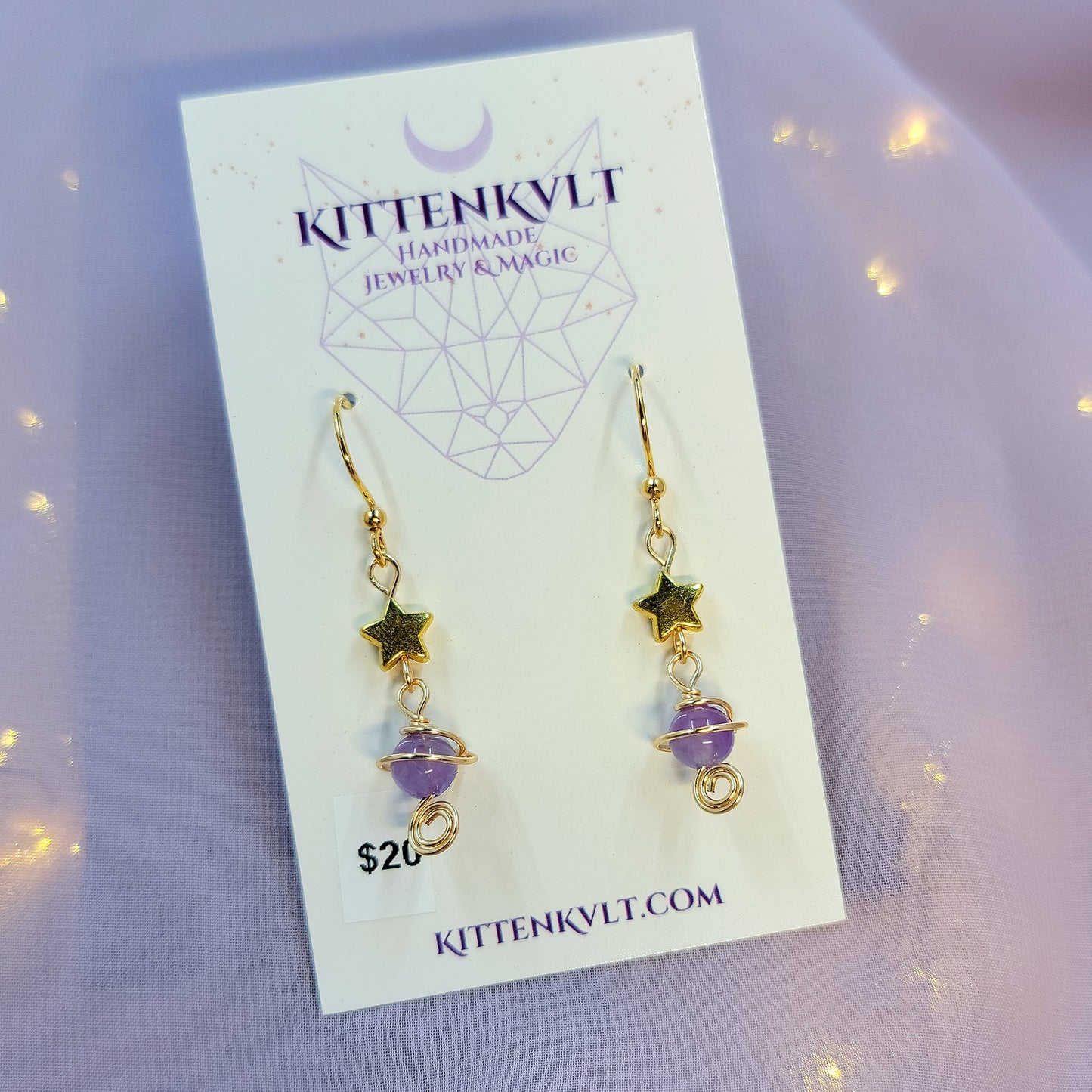 Witchy Mystical Amethyst Planet Star Earrings