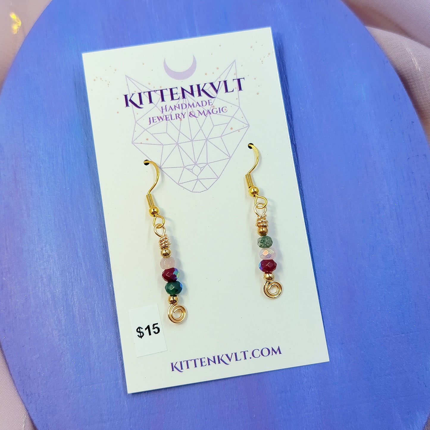 Dainty Quartz & Moss Agate Earrings