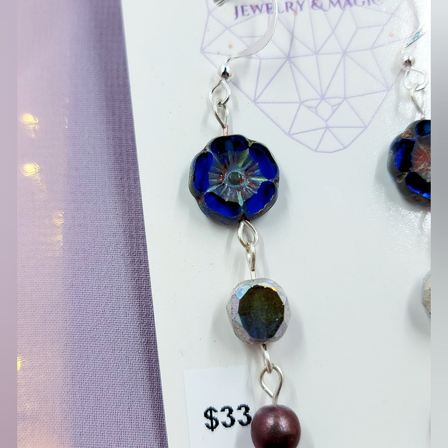 Lapis Lazuli & Czech Glass Flower Earrings