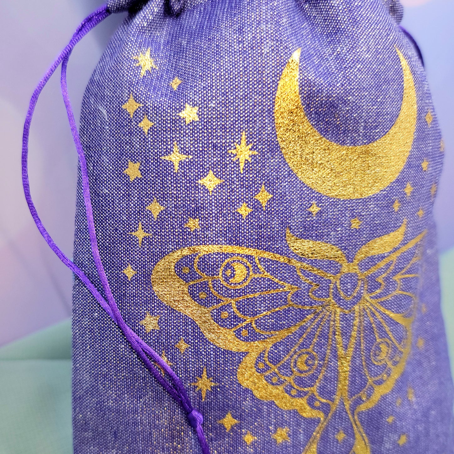 Mystical Witchy Celestial Luna Moth Moon Tarot Oracle Pouch Sparkly Fabric