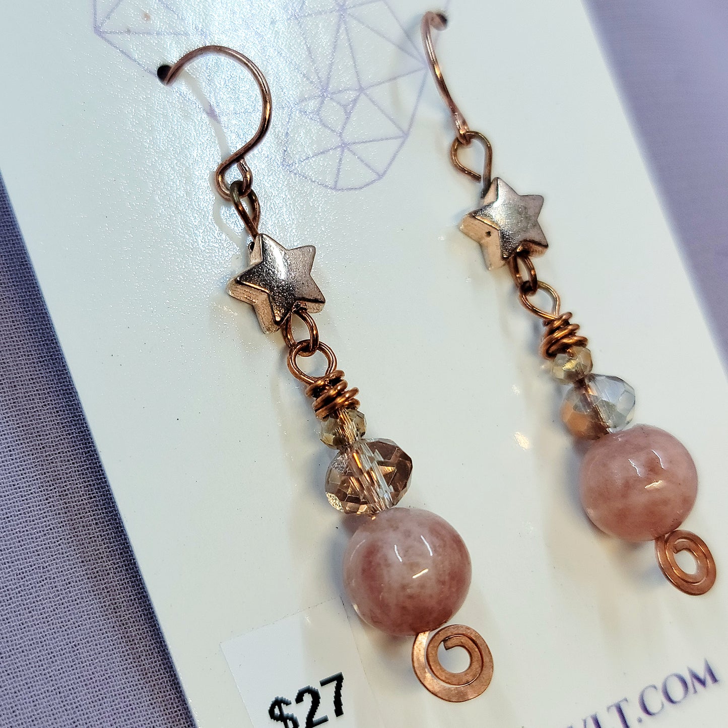 Witchy Fairy Celestial Sunstone Cosmic Copper Earrings
