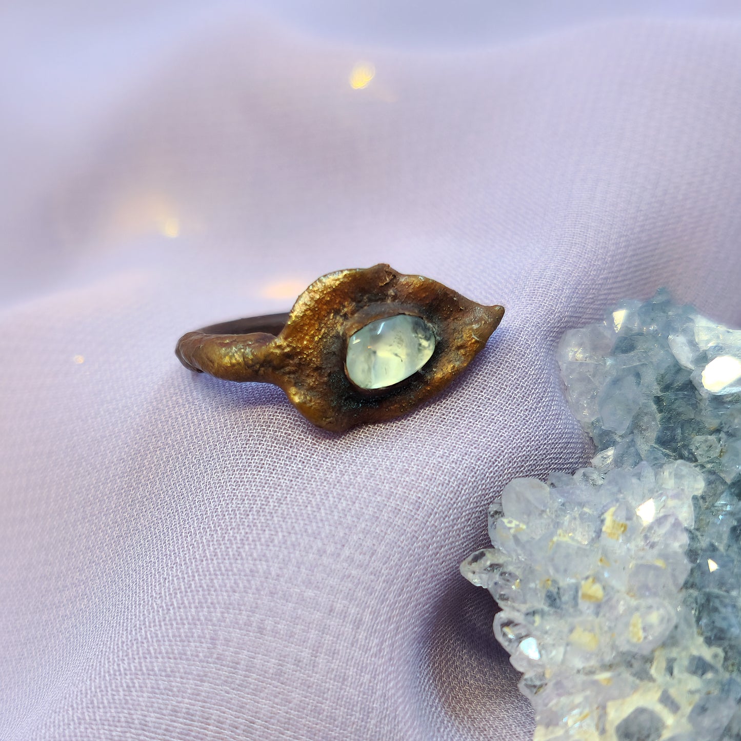 Forest Fairy Quartz Electroformed Copper Leaf Ring