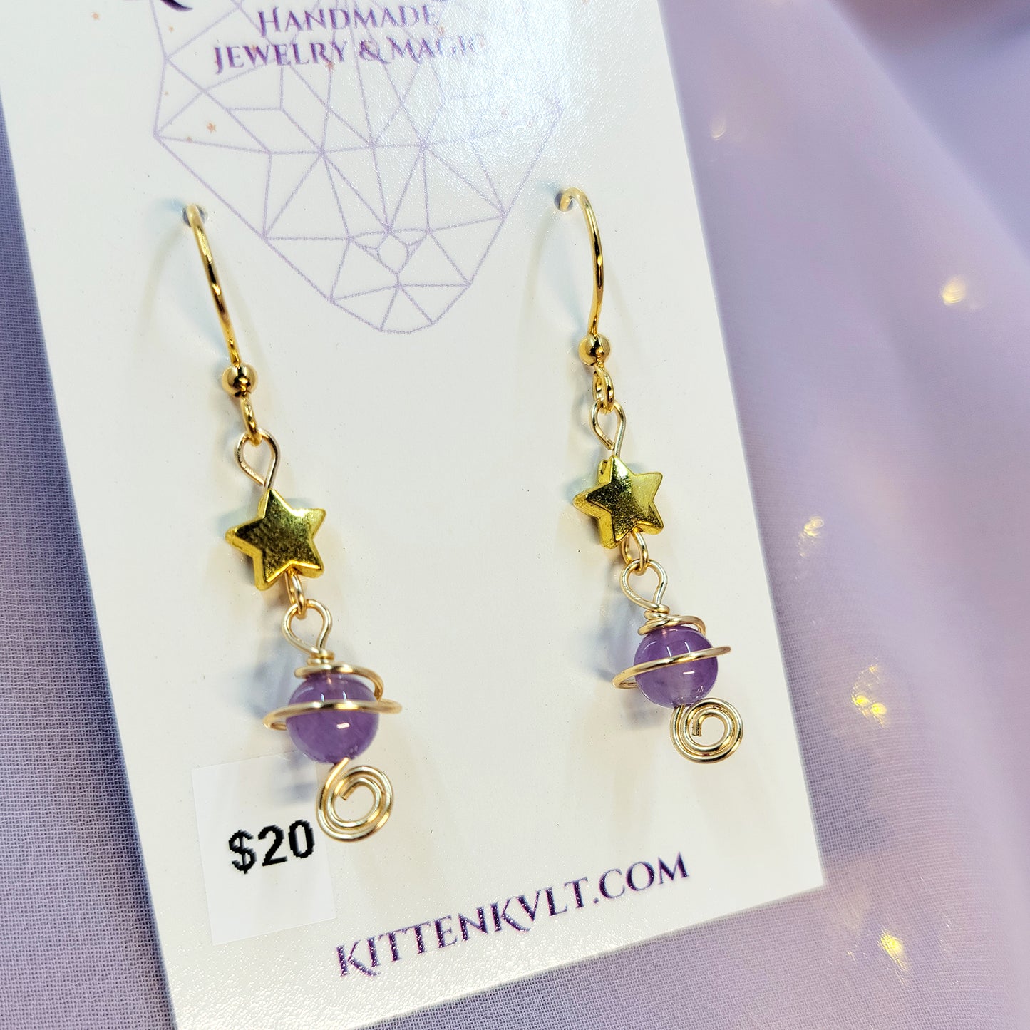 Witchy Mystical Amethyst Planet Star Earrings