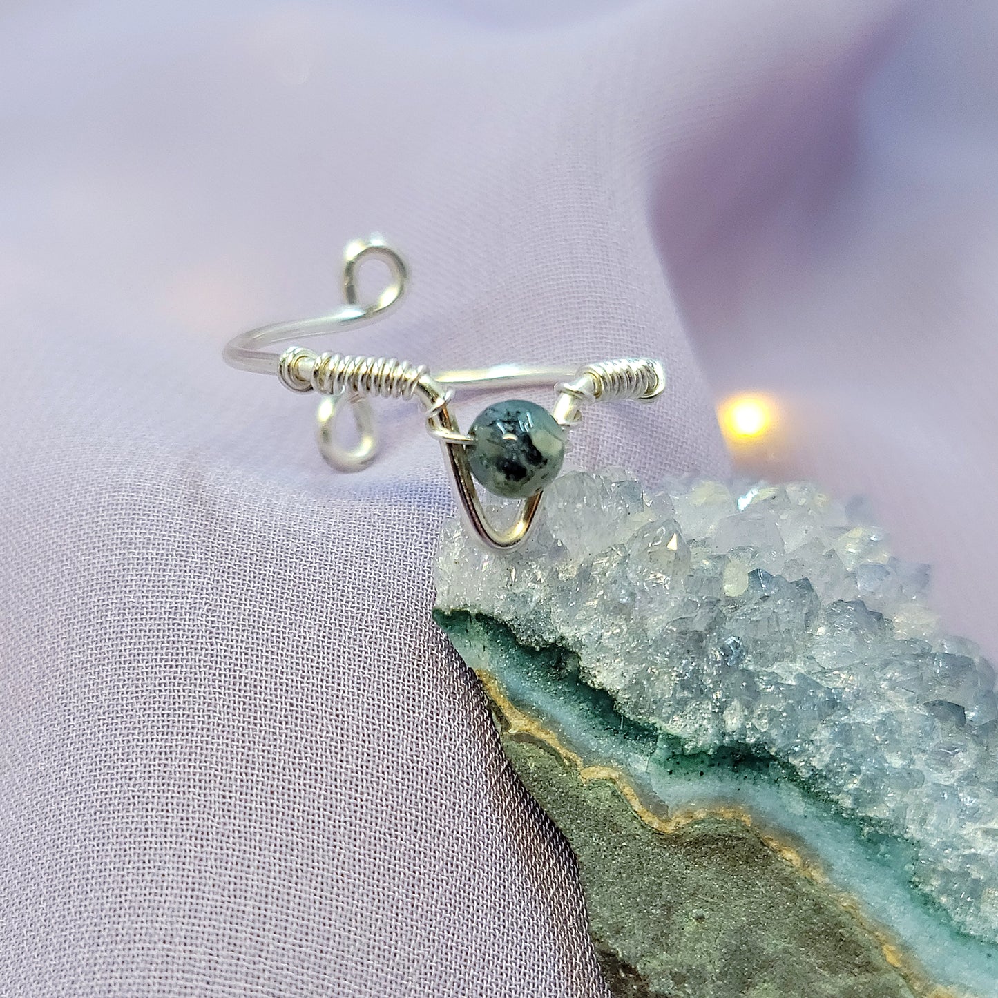 Elven Fairy Moss Agate Adjustable Ring