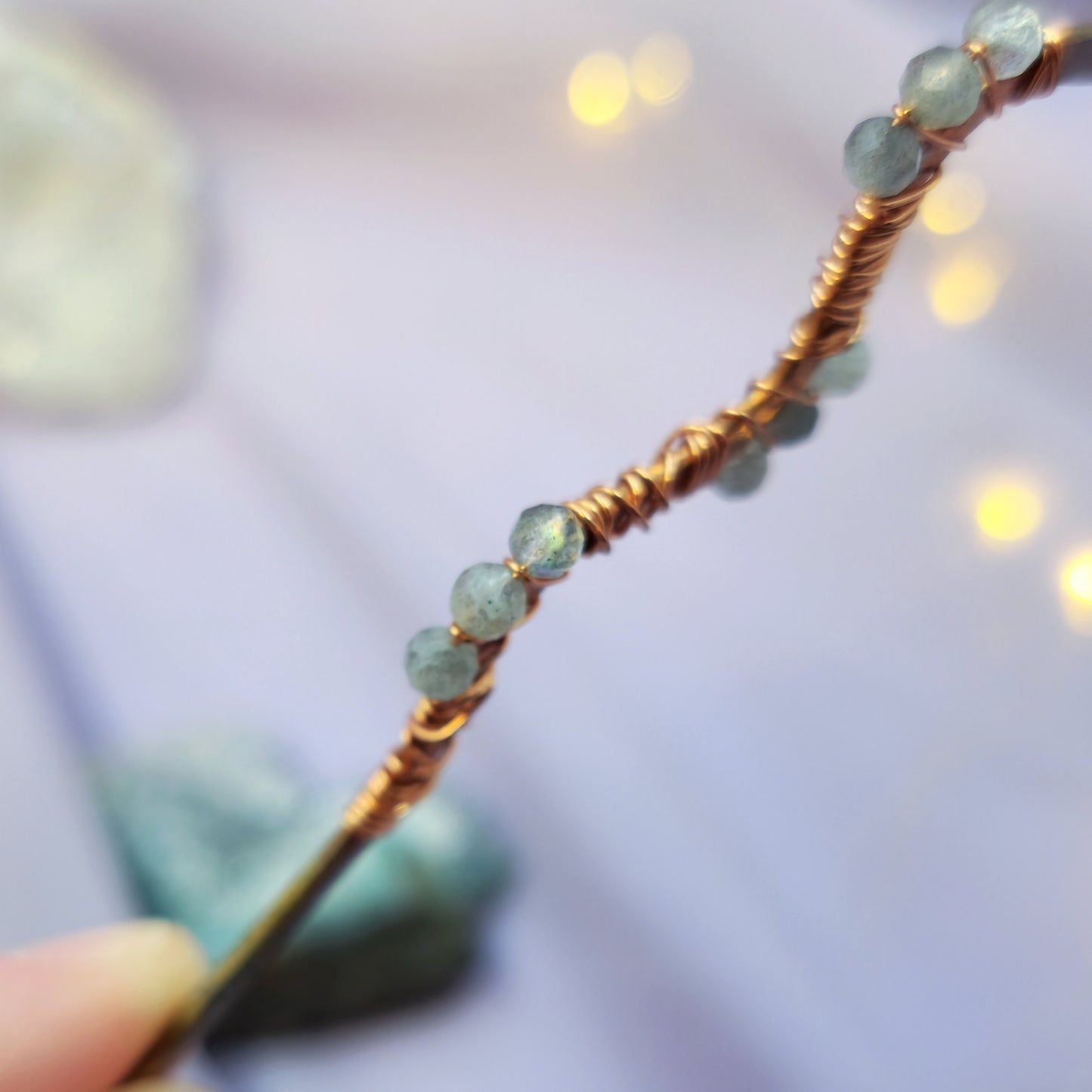 Labradorite Hammered Copper Squiggle Hair Stick