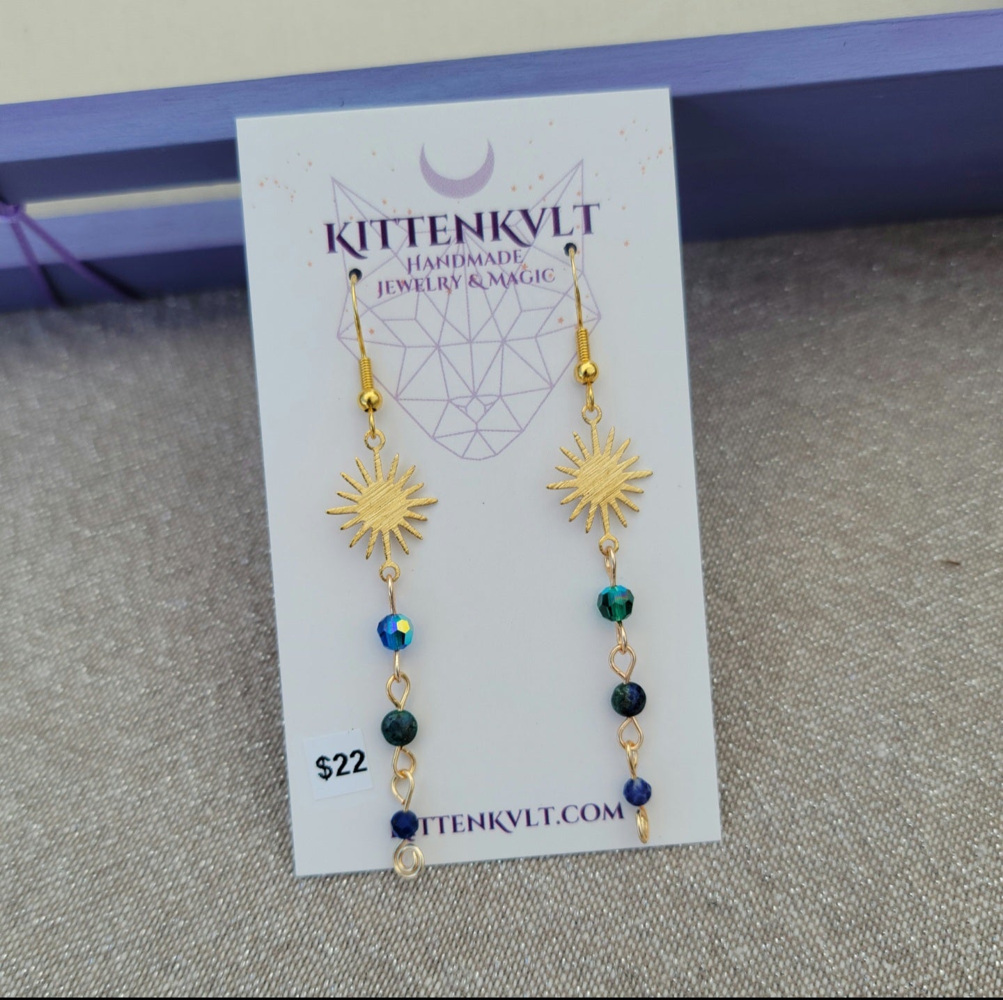 Celestial Fairy Azurite, Lapis Lazuli & Czech Glass Witchy Starry Sky Earrings