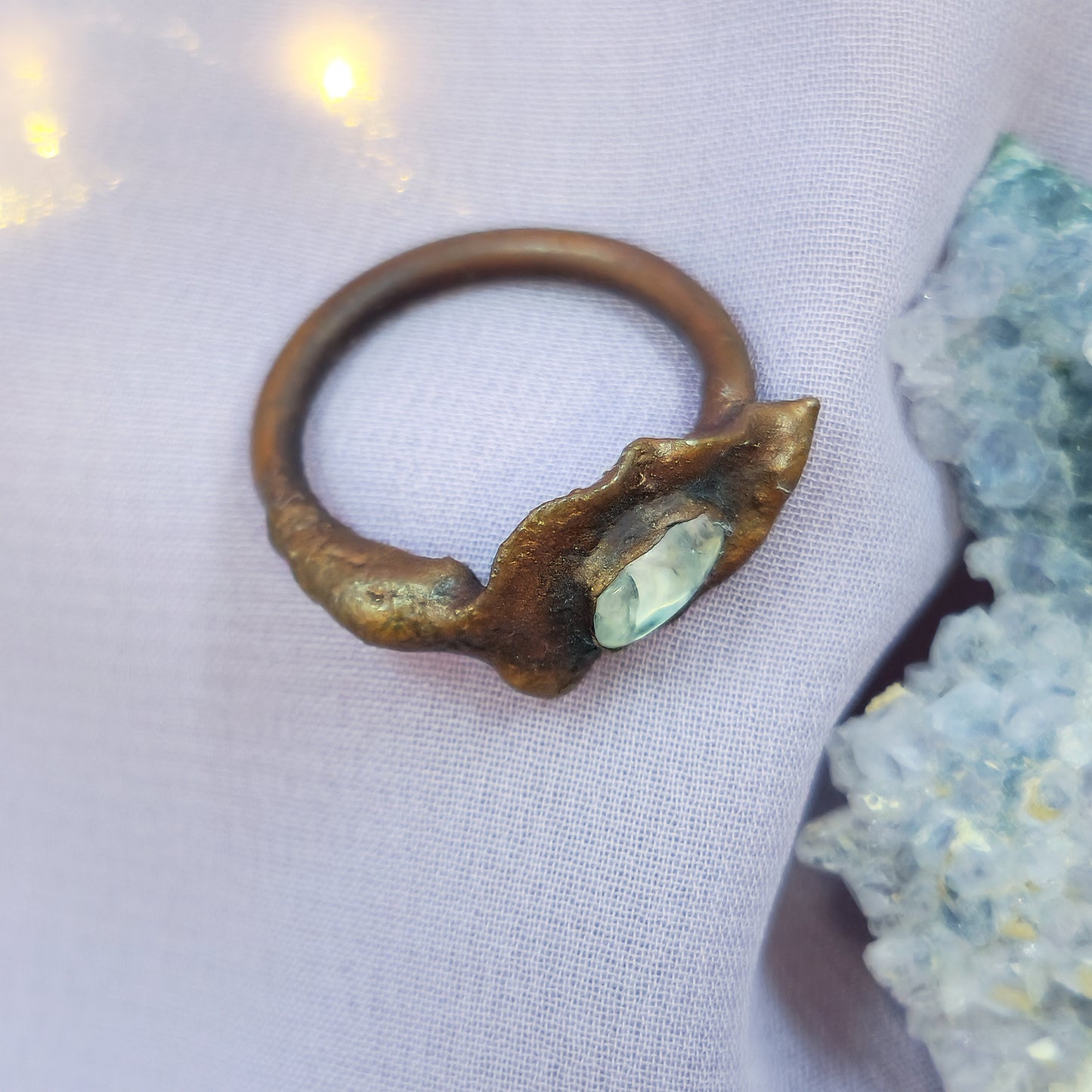 Forest Fairy Quartz Electroformed Copper Leaf Ring