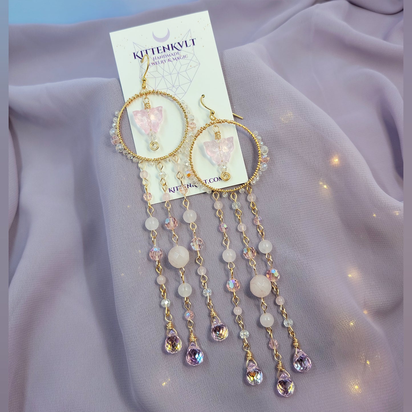 Rose Quartz Butterfly Sun Catcher Earrings