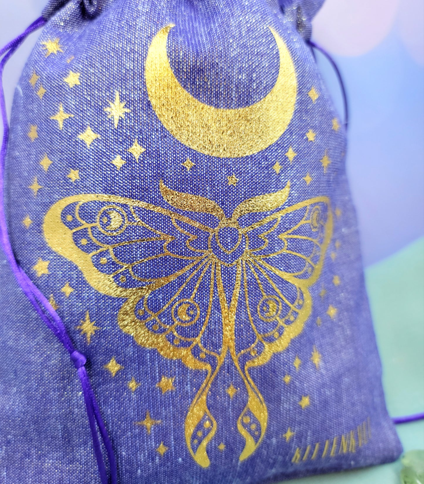 Mystical Witchy Celestial Luna Moth Moon Tarot Oracle Pouch Sparkly Fabric