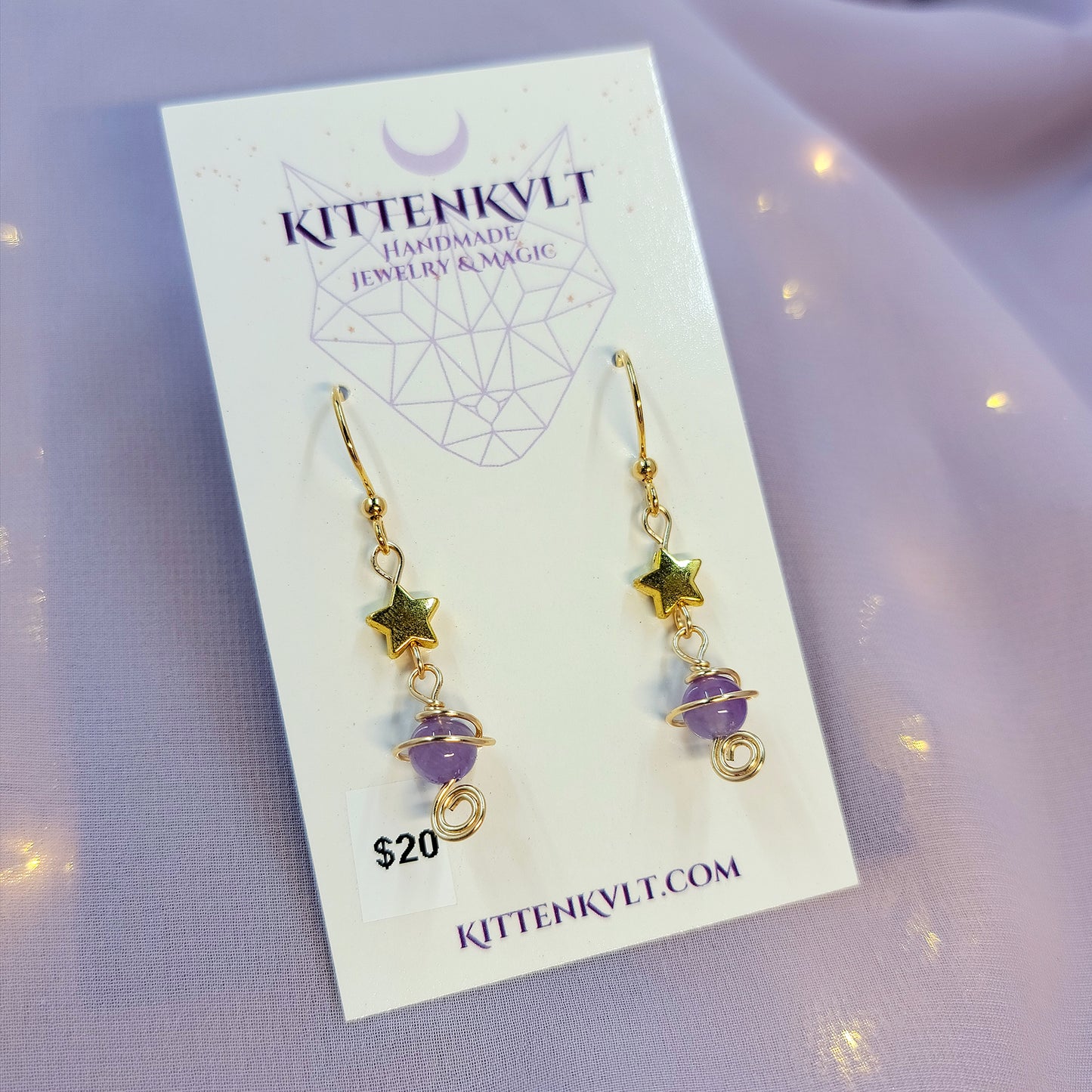 Witchy Mystical Amethyst Planet Star Earrings
