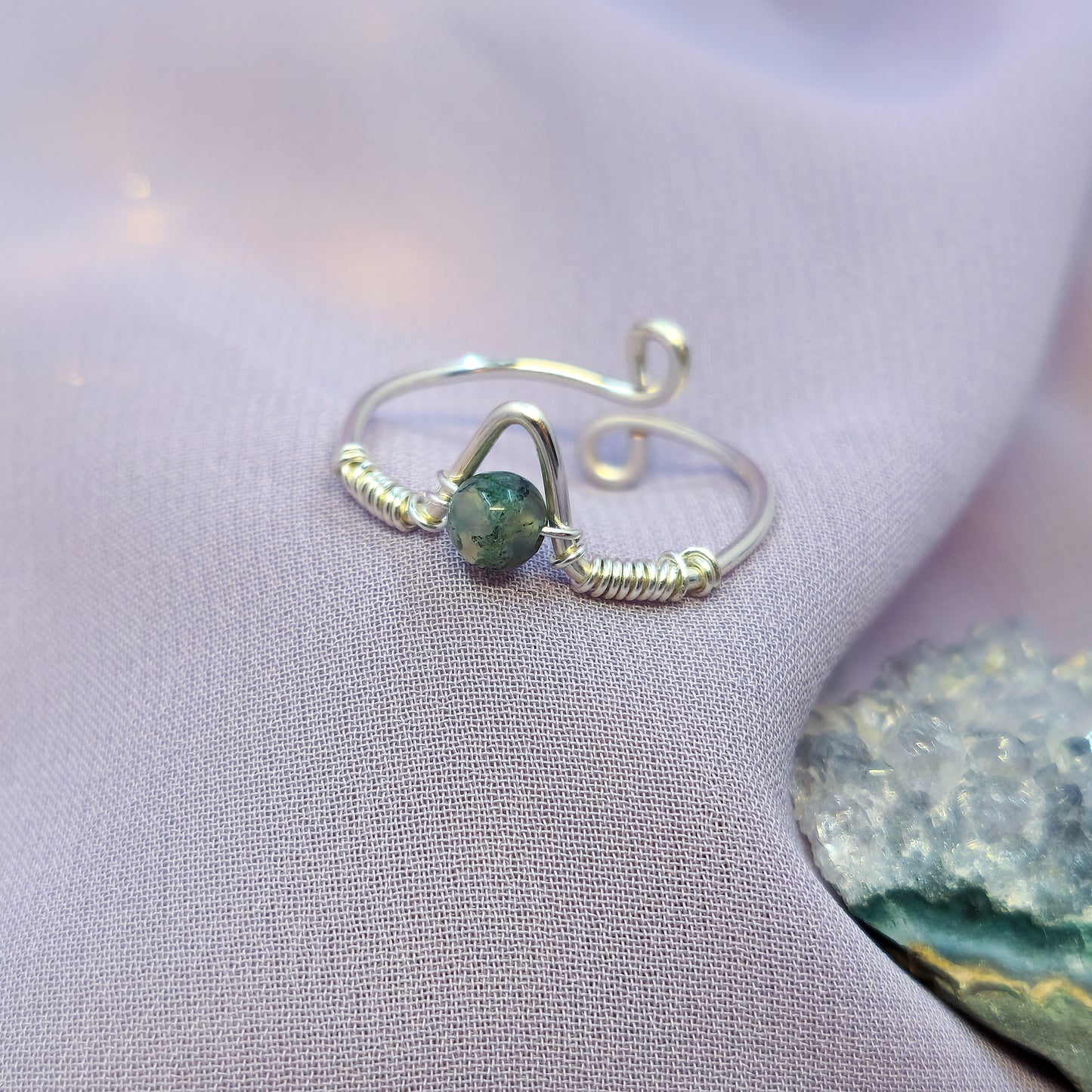 Elven Fairy Moss Agate Adjustable Ring