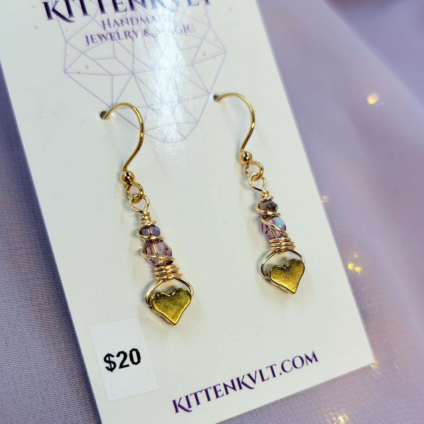 Dainty Lavender Aura Heart Earrings