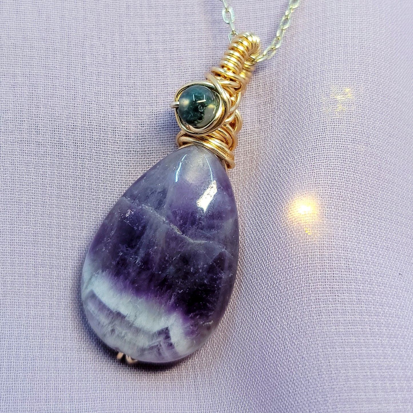 Chevron Amethyst & Moss Agate Fairy Witchy Earthy Crystal Necklace