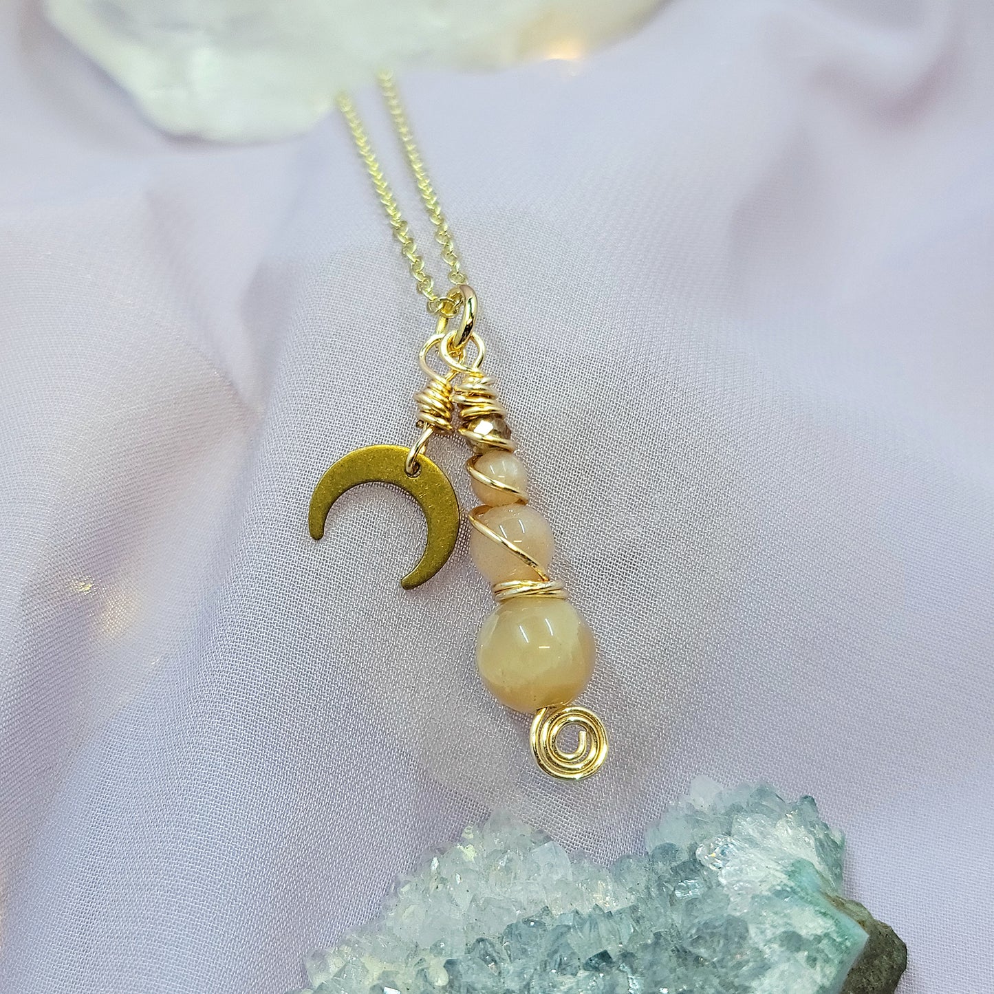 Celestial Sunstone Fairy Witchy Moon Crystal Necklace