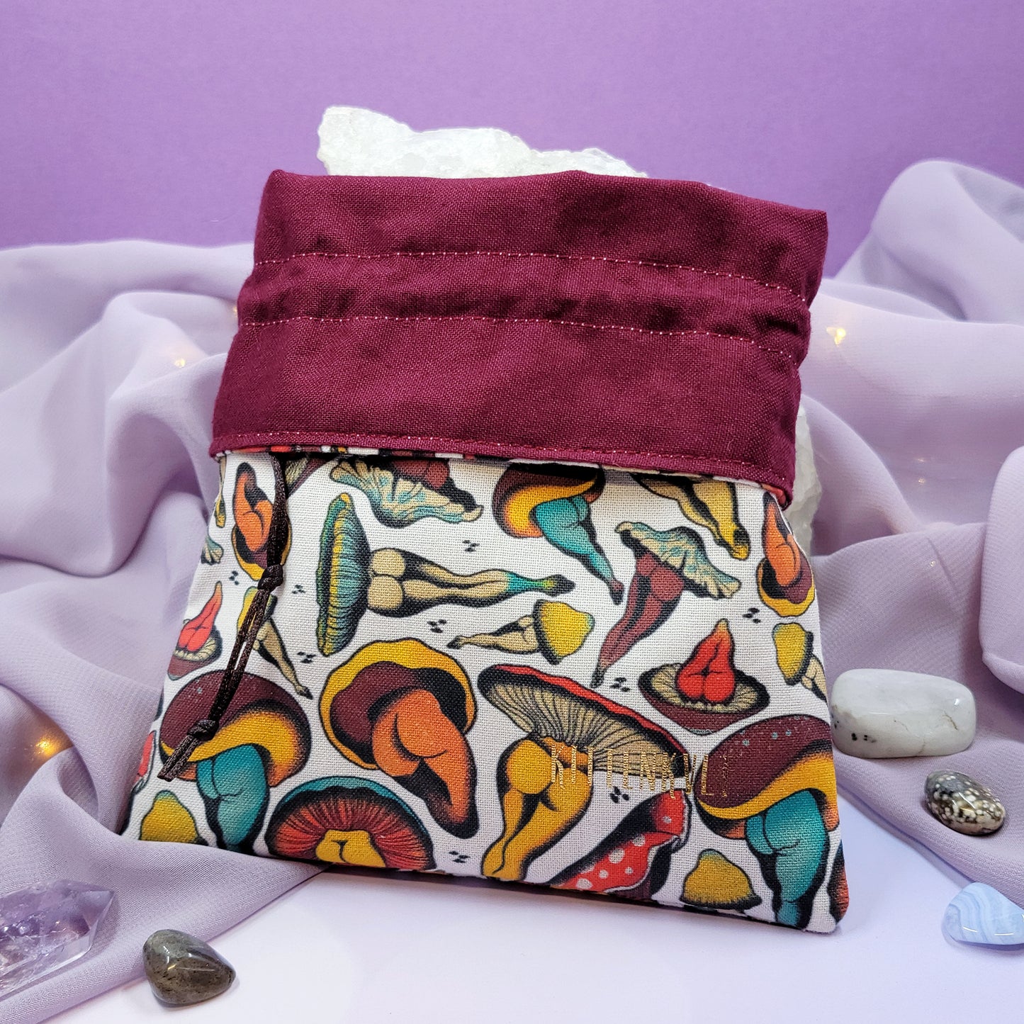 Funky Mushroom Lady Butts Crystal Trinket Pouch