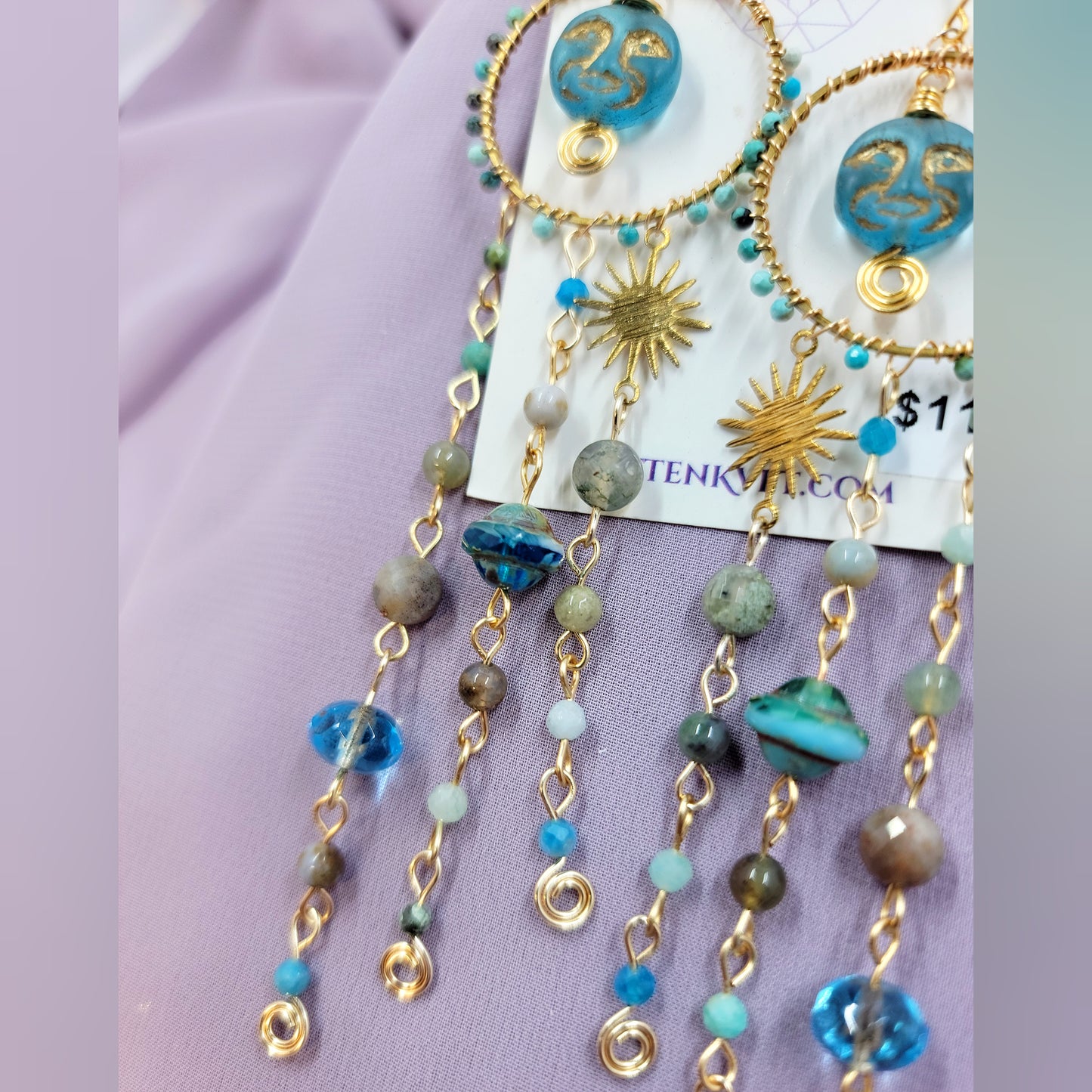 Blue Apatite Sea Goddess Moon Earrings