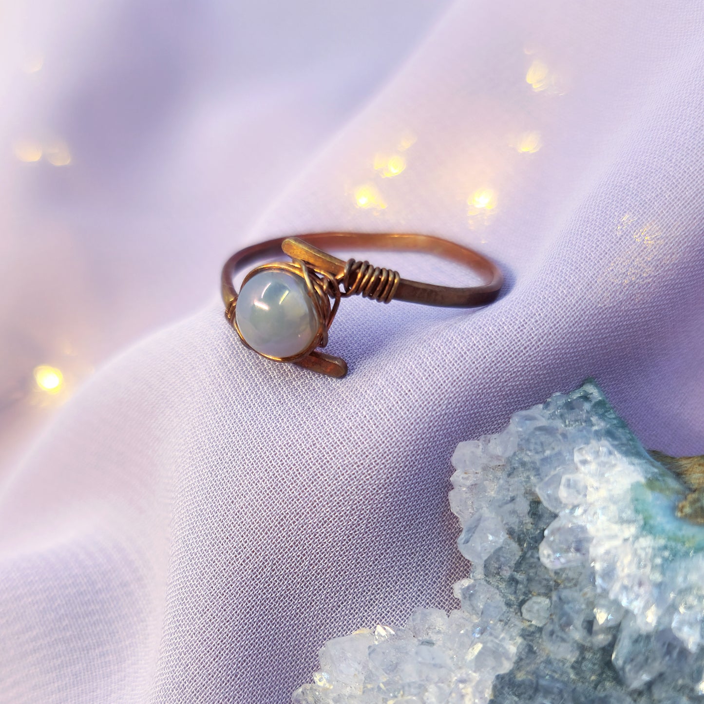 Fairy Ethereal Hammered Copper Aura Agate Ring