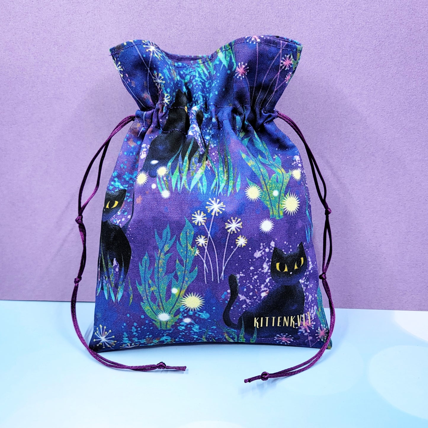 Mystical Black Kitty Cat Garden Trinket Pouch