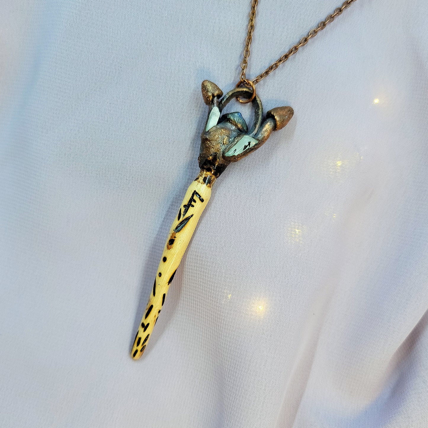 Hand Carved Wand Labradorite Mushroom Electroformed Copper Necklace