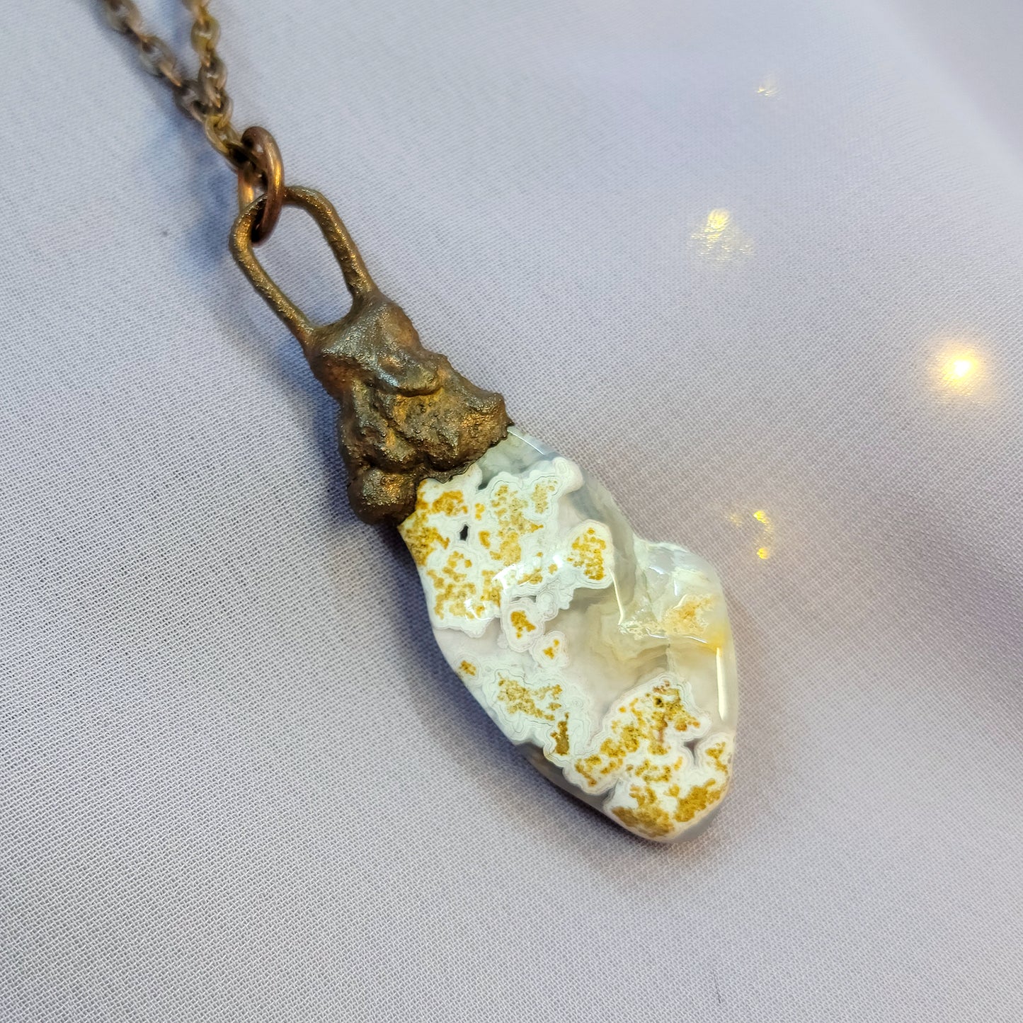 Calico Lace Agate Copper Pendant