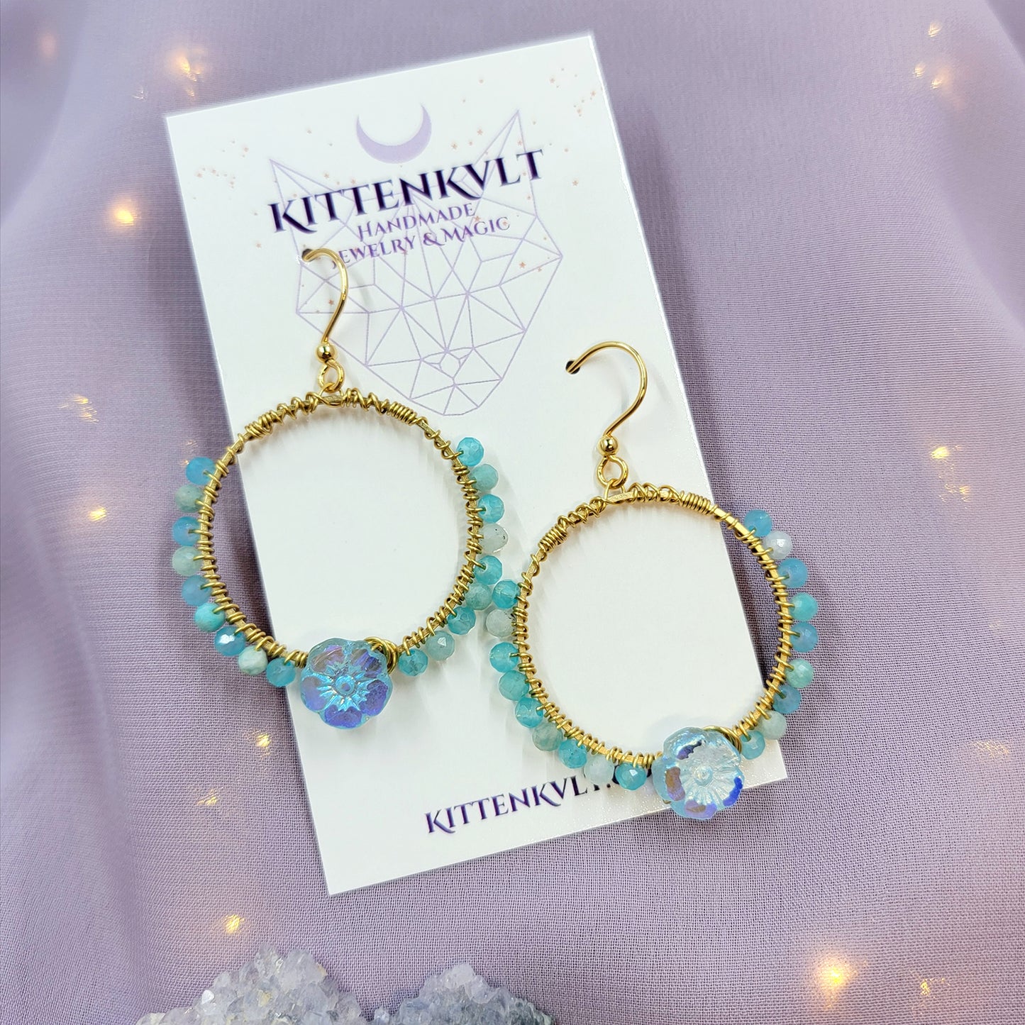 Amazonite Flower Hoop Earrings