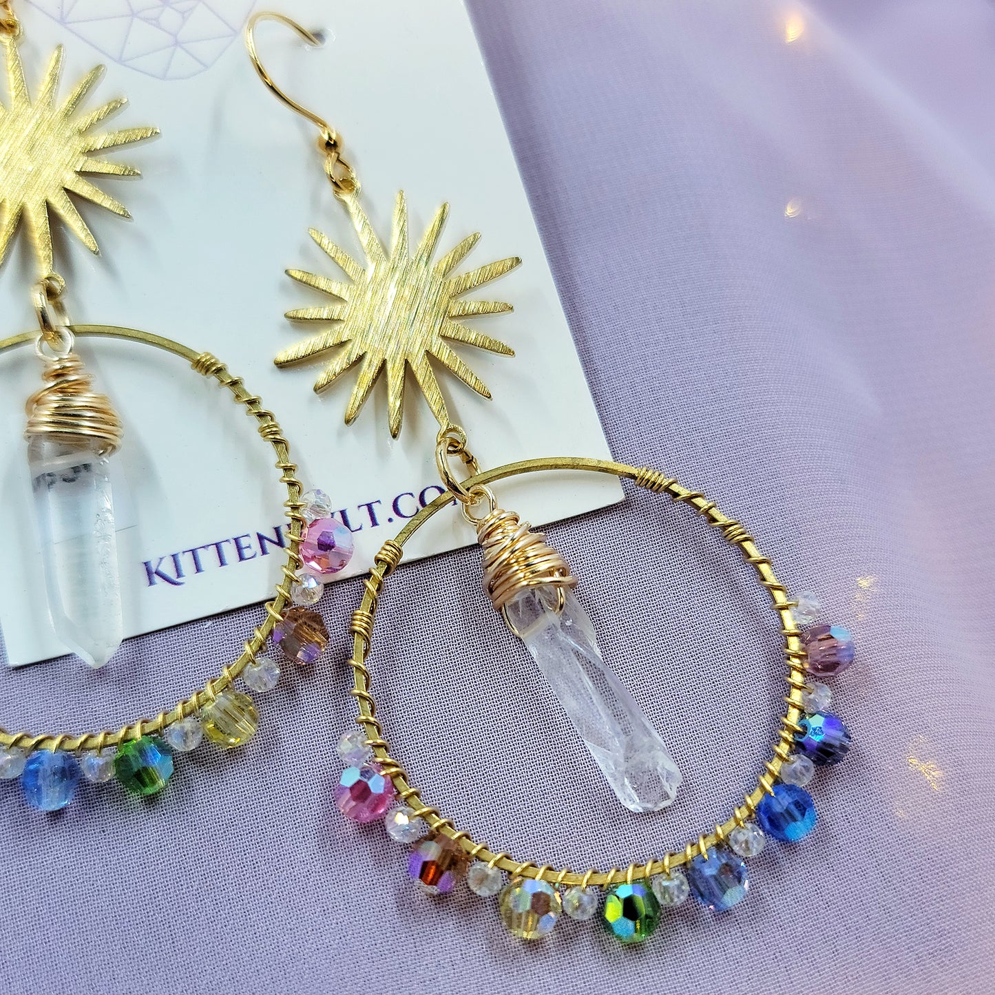 Celestial Rainbow Quartz Sun Catcher Earrings