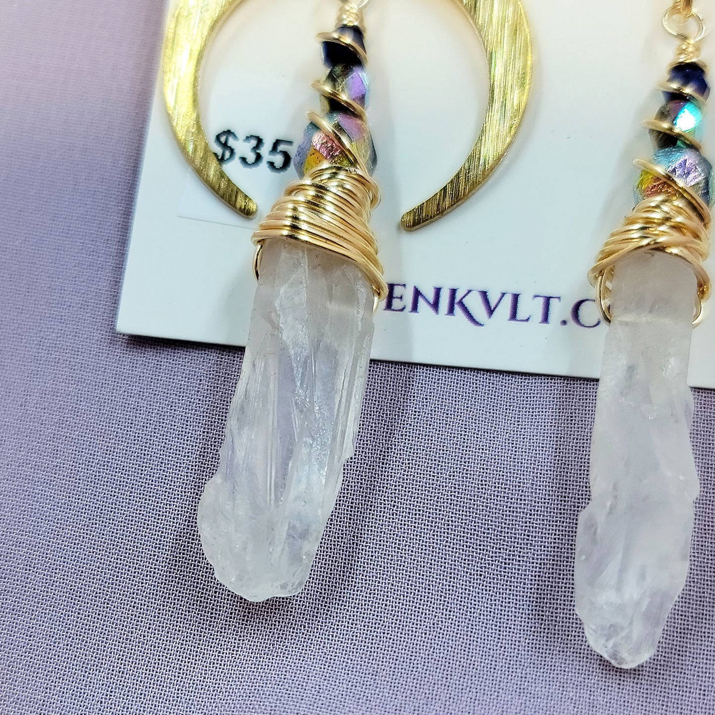 Ethereal Quartz Celestial Rainbow Moon Star Earrings