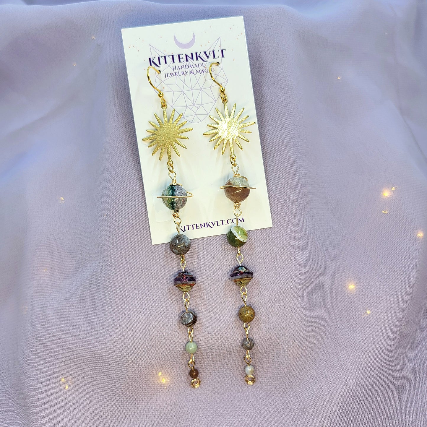 Ocean Jasper, Moss Agate & Czech Glass Planet Earrings