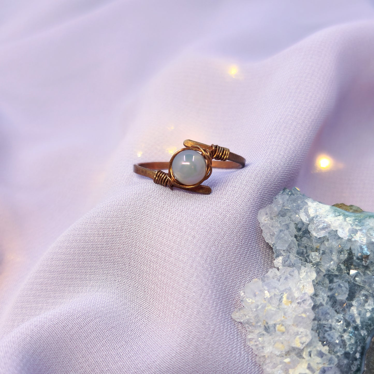 Fairy Ethereal Hammered Copper Aura Agate Ring