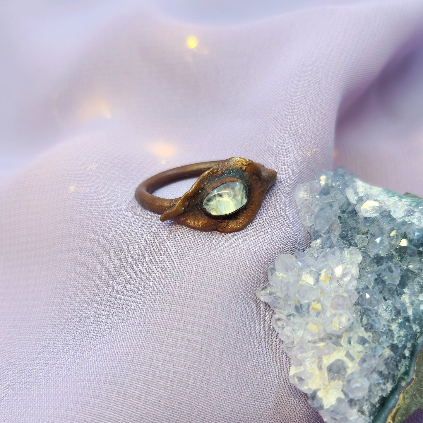 Forest Fairy Quartz Electroformed Copper Leaf Ring
